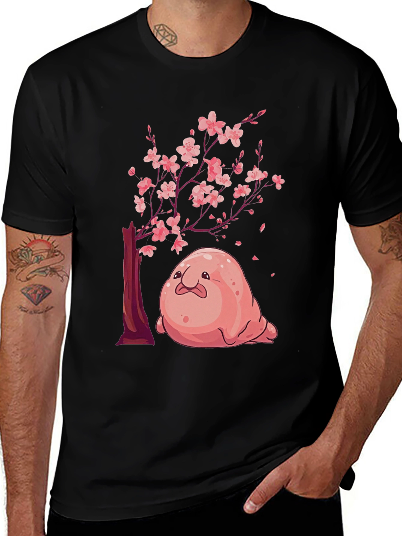 Blobfish Cherry Blossom Black T-Shirt