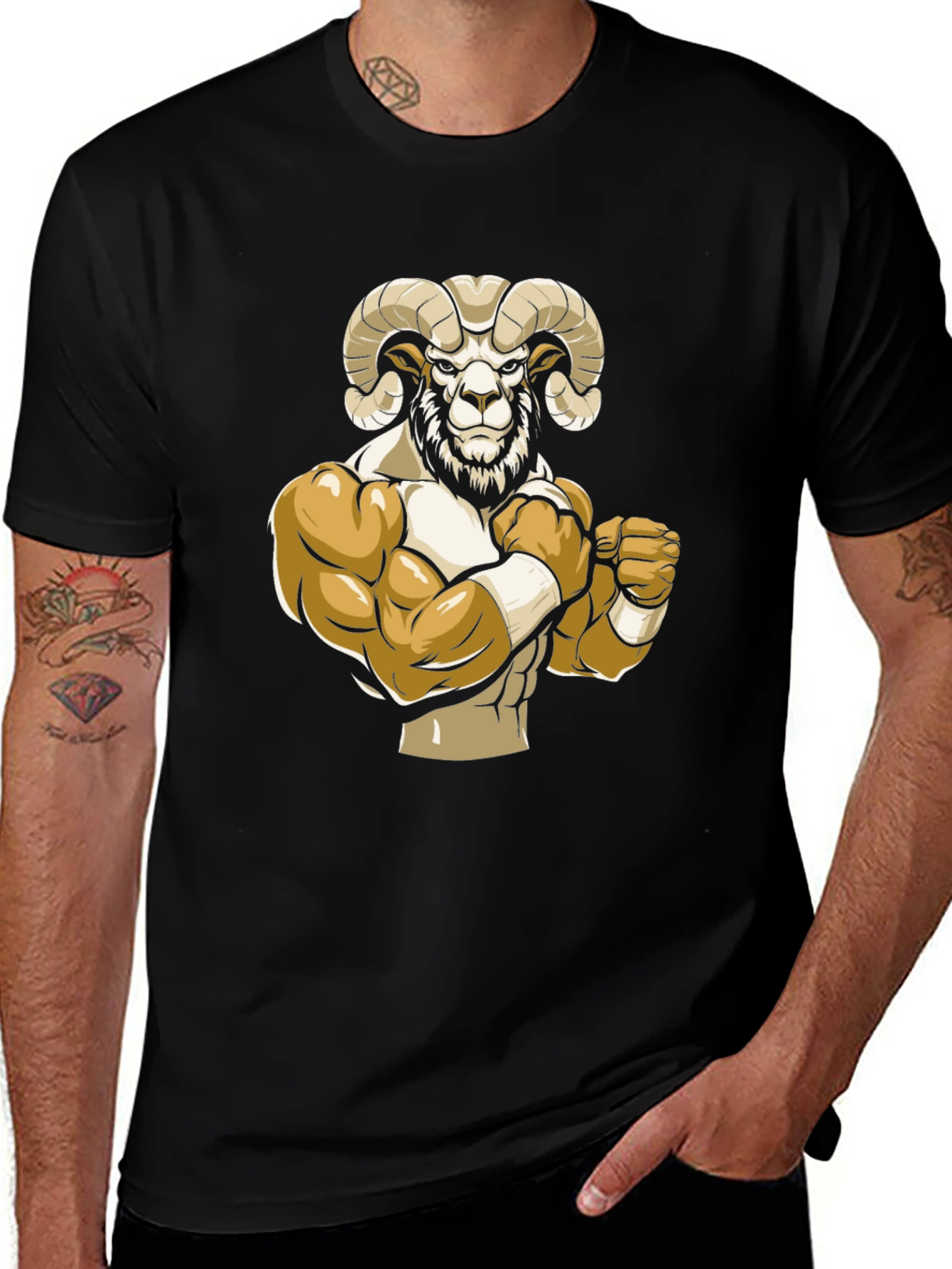 Variant 18 of Black T-Shirt with Ram Mascot Graphic