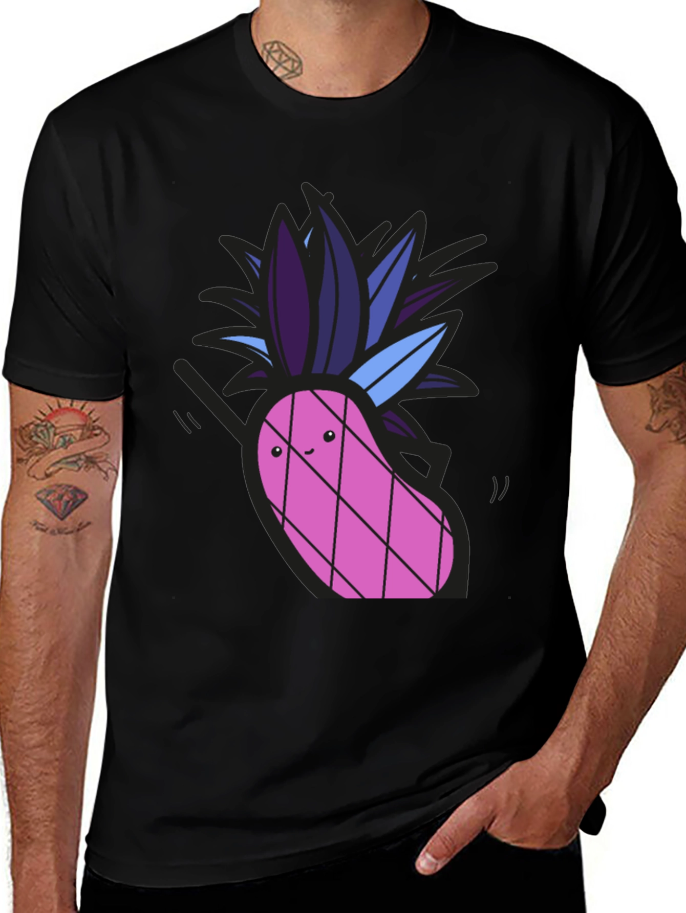Variant 13 of Funny Pineapple Graphic Tee - Black Cotton T-Shirt