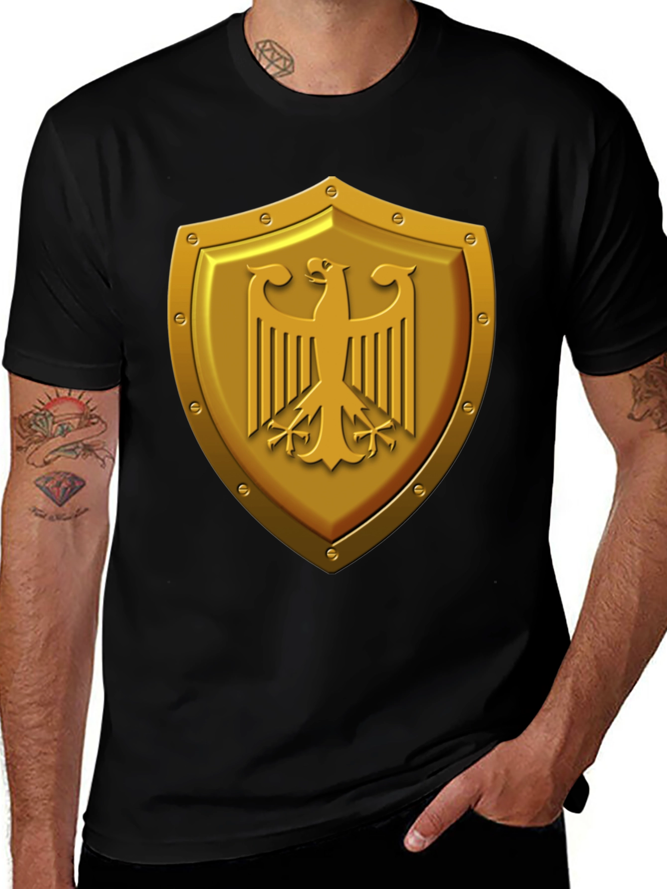 Gold Eagle Shield Graphic Tee - Black