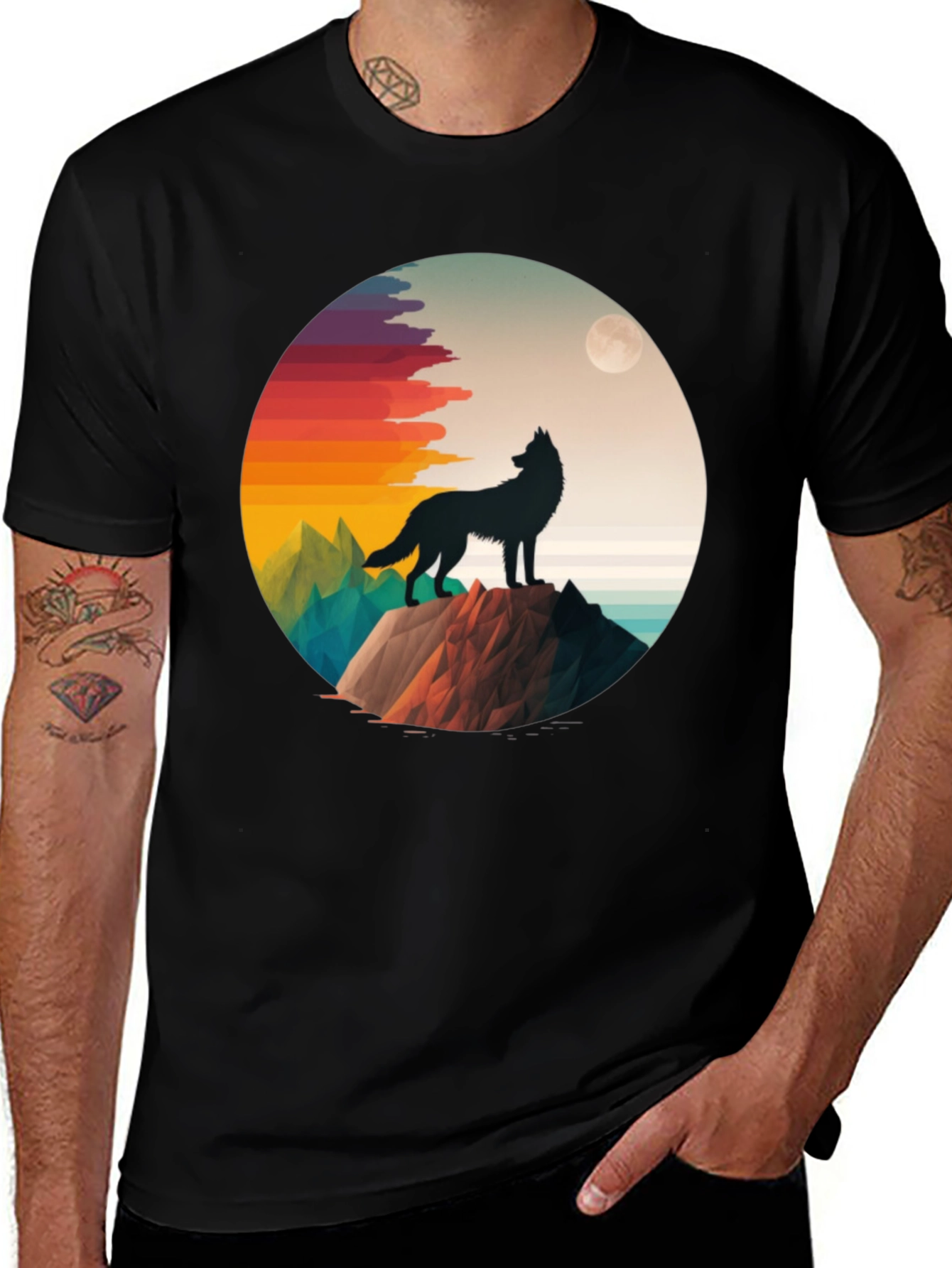 Variant 26 of Wolf Howling at Moon Graphic Tee