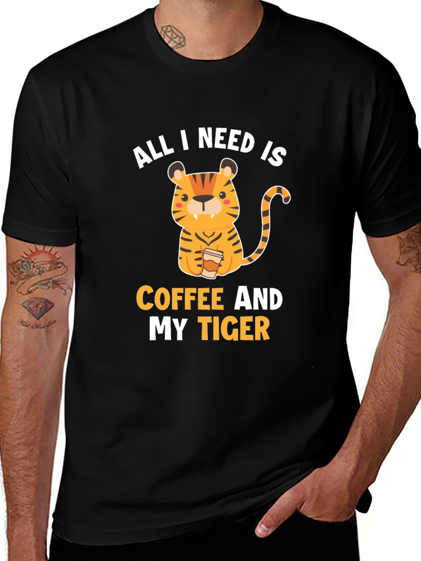 Variant 8 of Coffee & Tiger Graphic Tee - Black