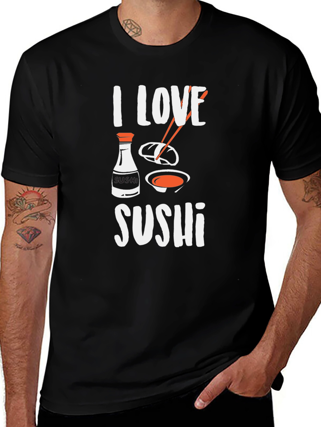 Variant 29 of I Love Sushi Graphic Tee - Black Cotton T-Shirt
