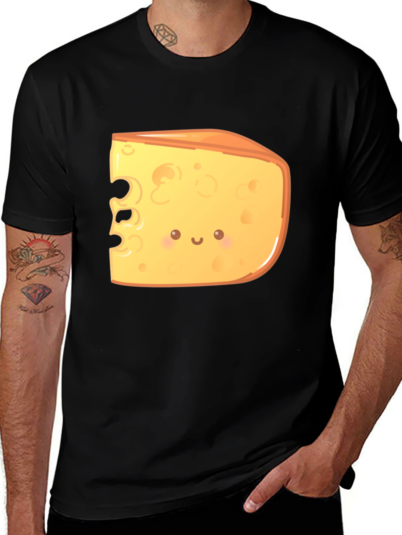 Variant 29 of Cute Cheese Slice Graphic Tee - Black T-Shirt