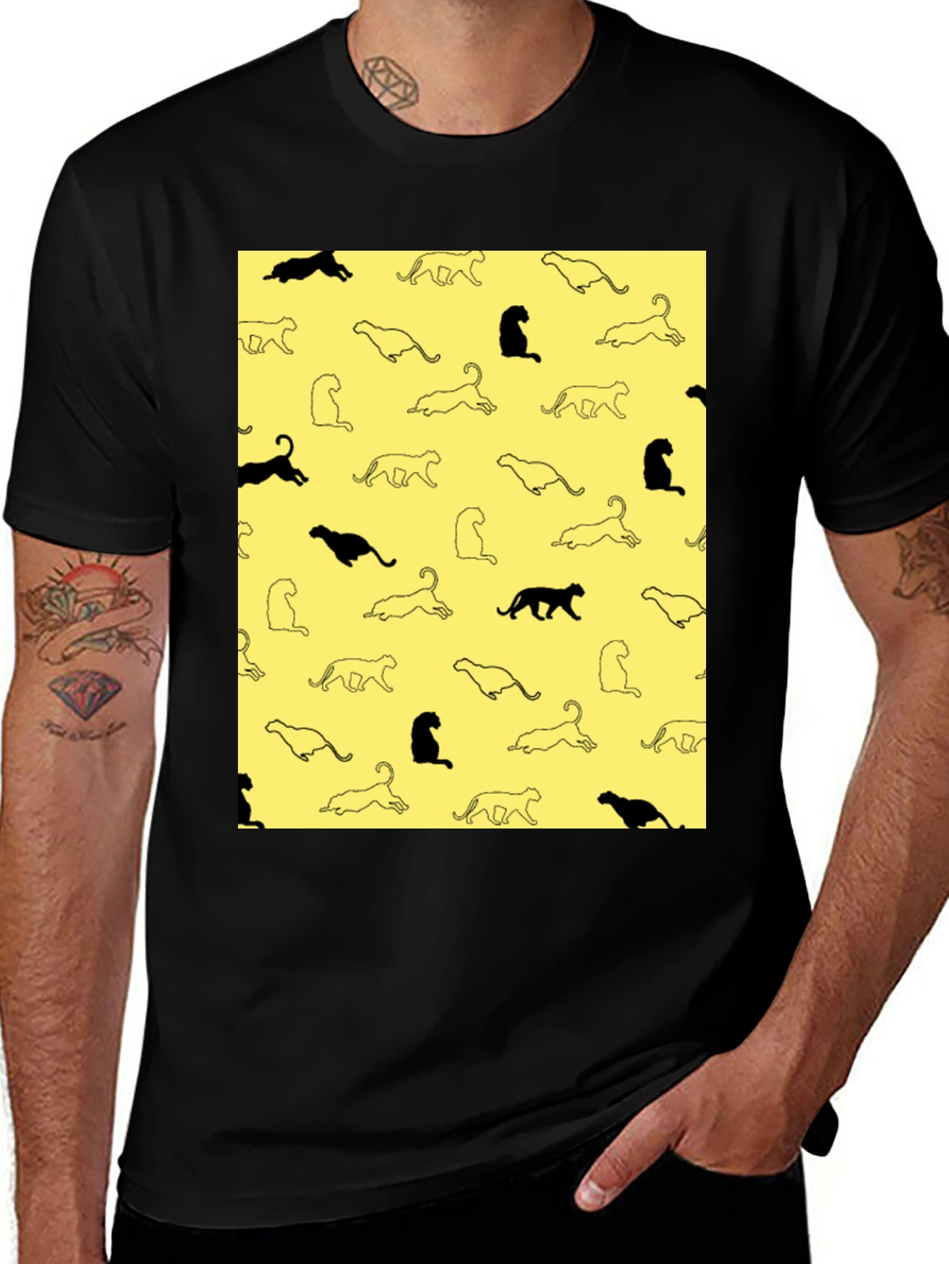 Cool Black Cat Print T-Shirt for Men