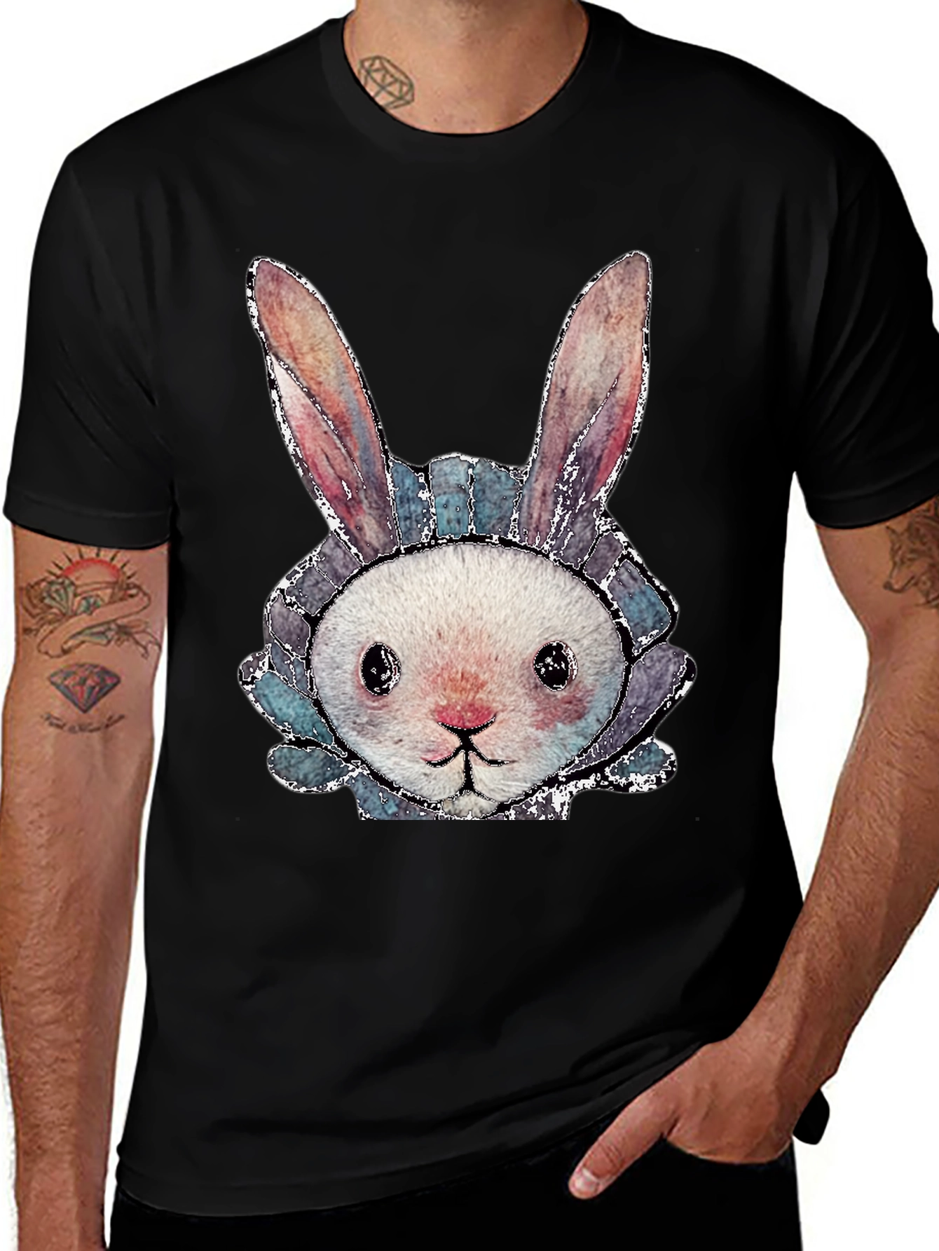 Variant 27 of Cute Bunny Graphic Tee - Black Cotton Casual Shirt
