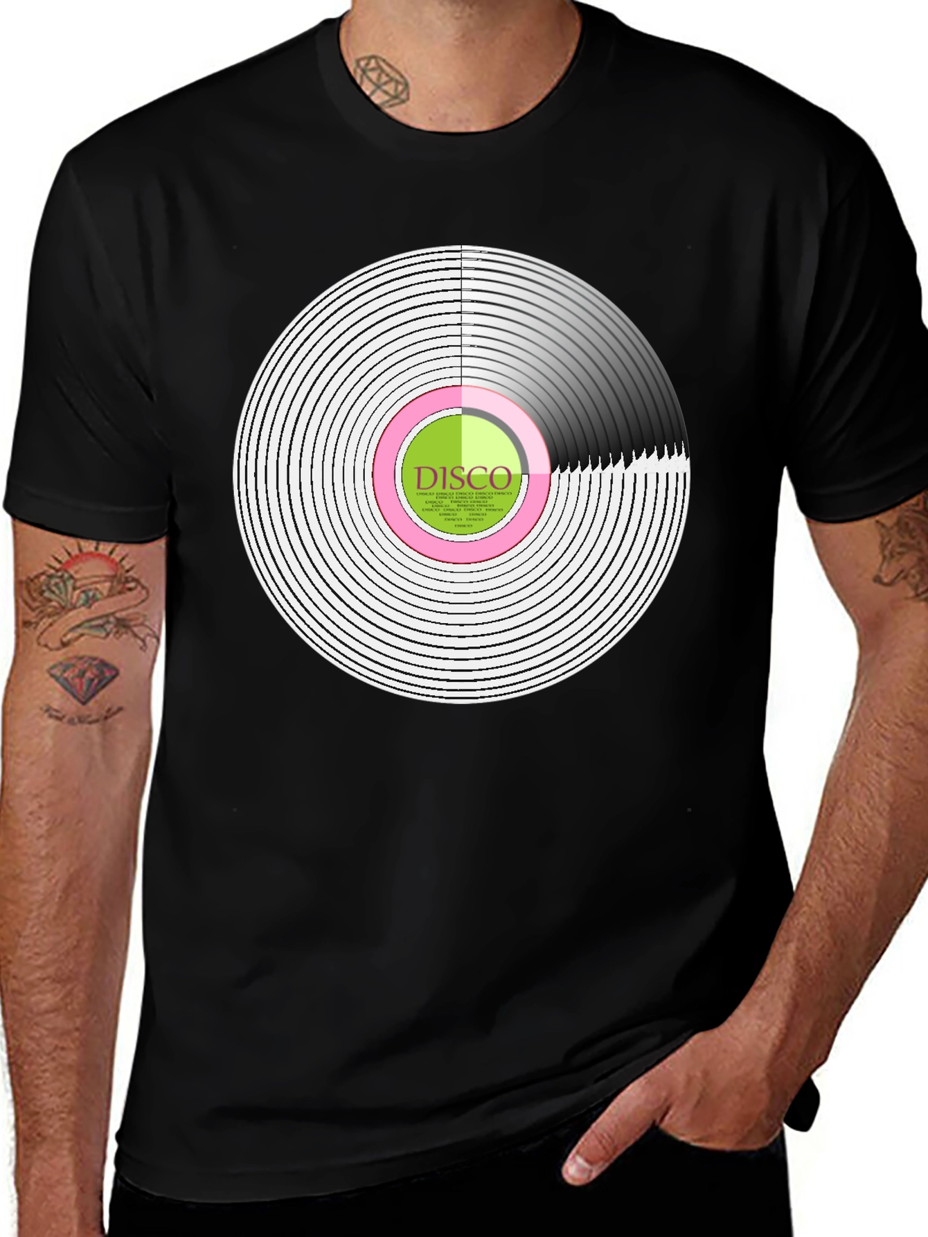 Variant 26 of Retro Disco Record T-Shirt - Black Cotton Tee