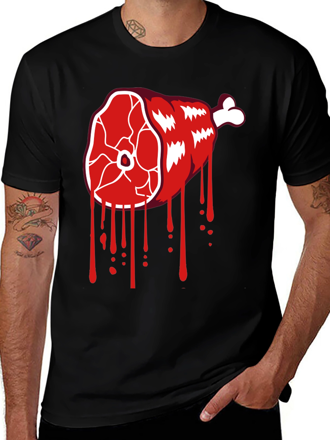 Variant 15 of Cartoon Meat T-Shirt - Black Graphic Tee