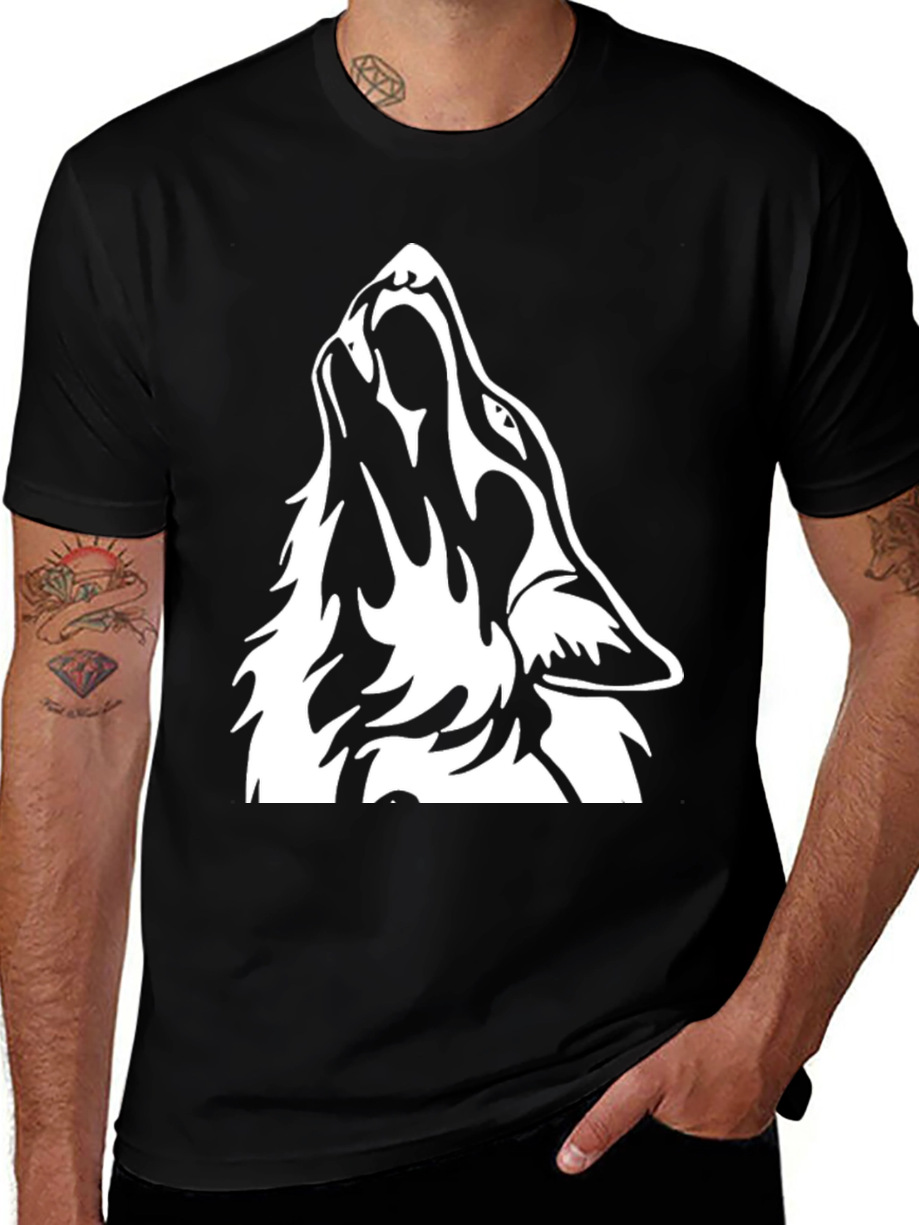 Variant 25 of Black Wolf Graphic T-Shirt - Men's Crew Neck Tee