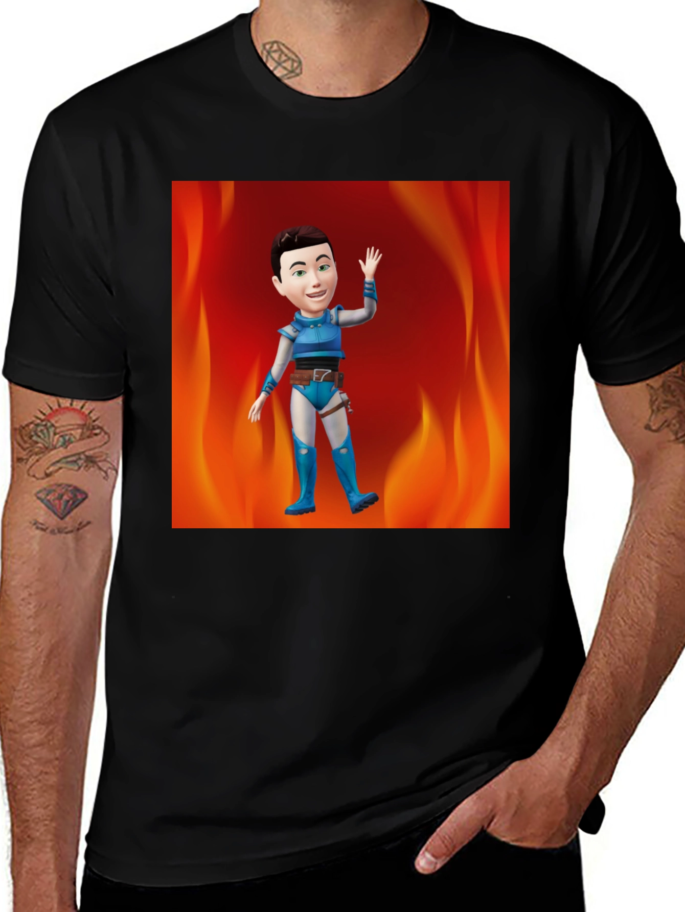 Variant 22 of Cartoon Character T-Shirt - Flame Background