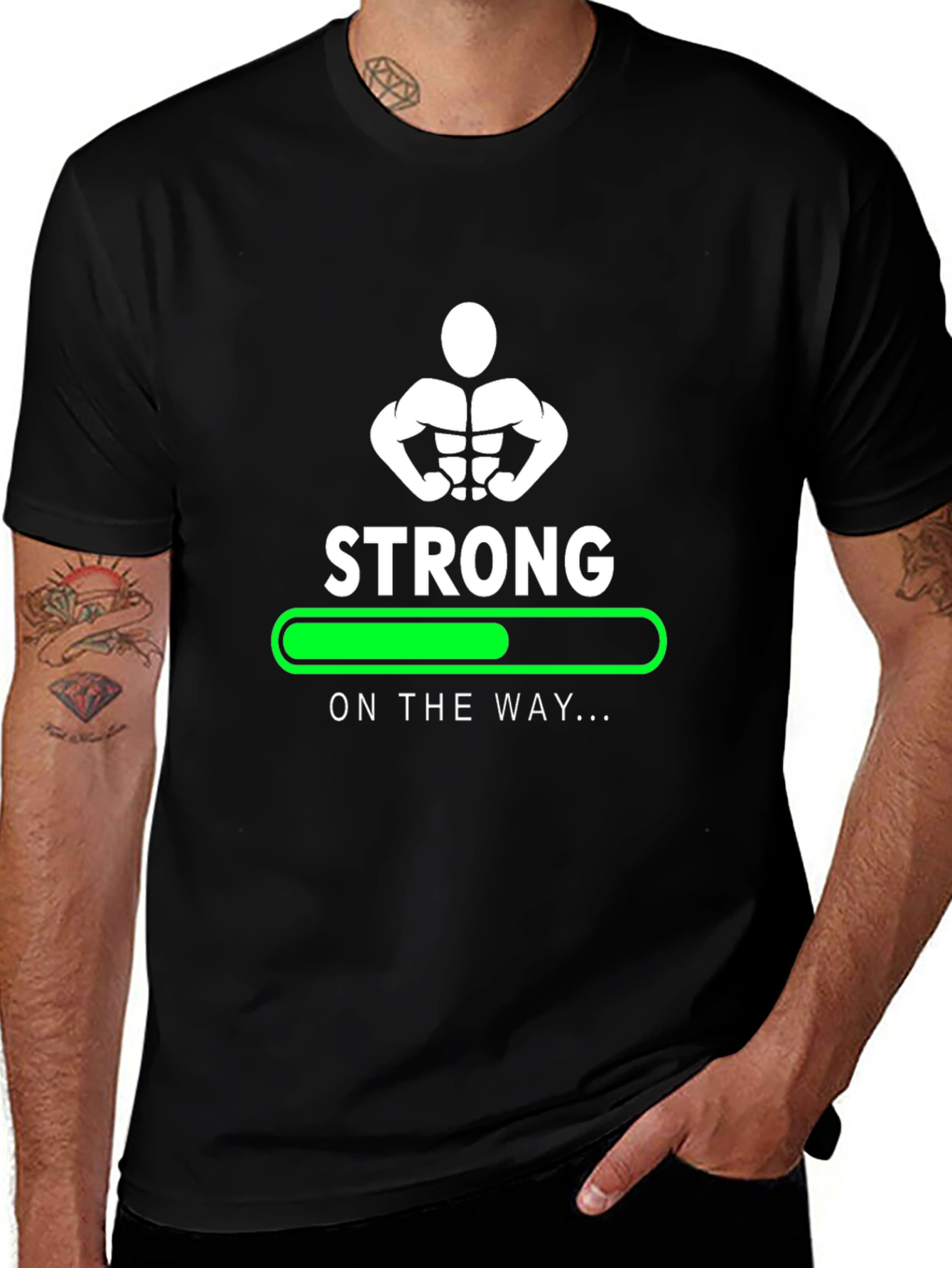 Variant 18 of Strong On The Way Graphic Tee - Black Cotton Shirt