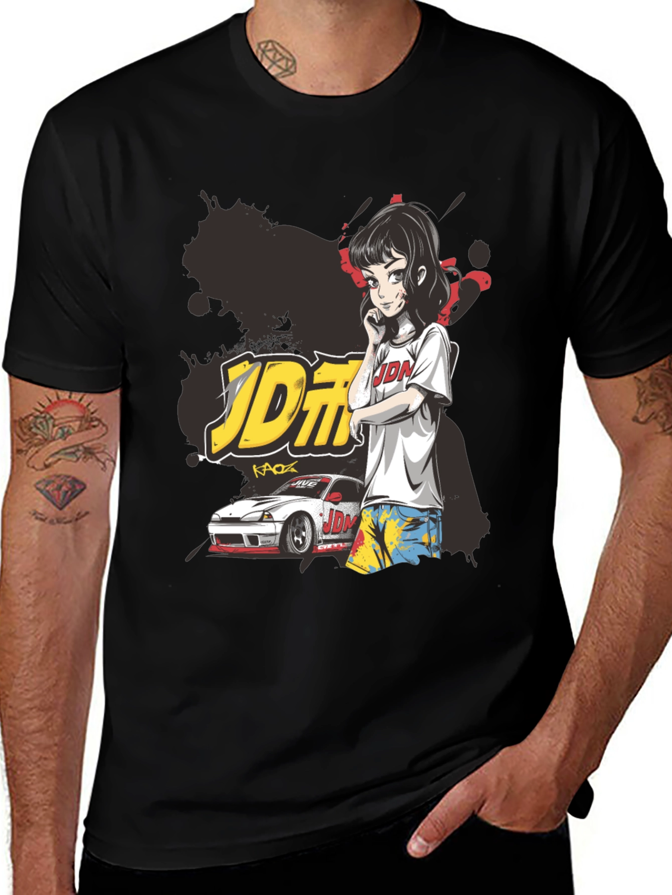 Variant 29 of JDM Anime Girl and Car Black T-Shirt