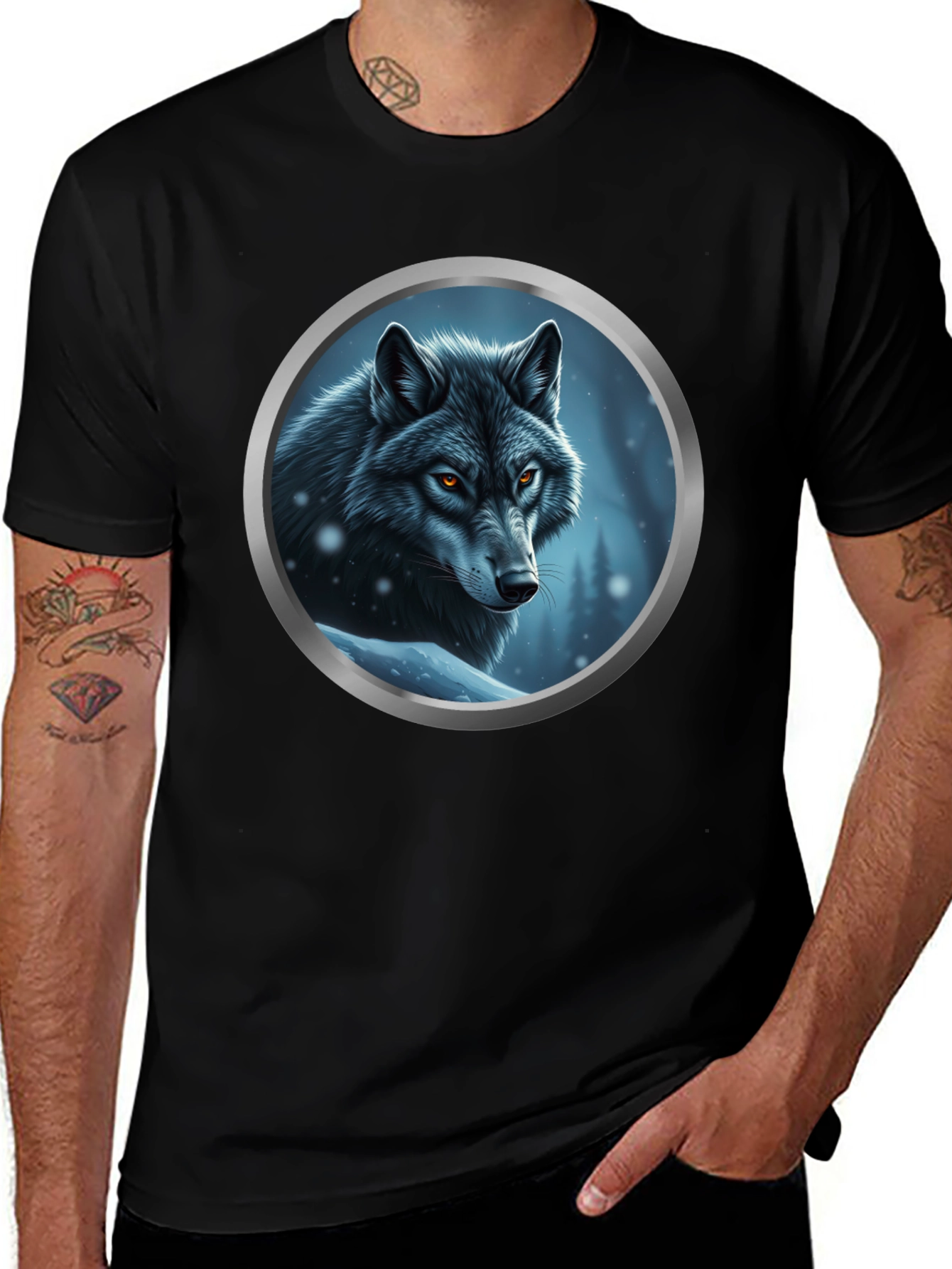 Variant 3 of Wolf Portrait Graphic Tee - Black Cotton Blend