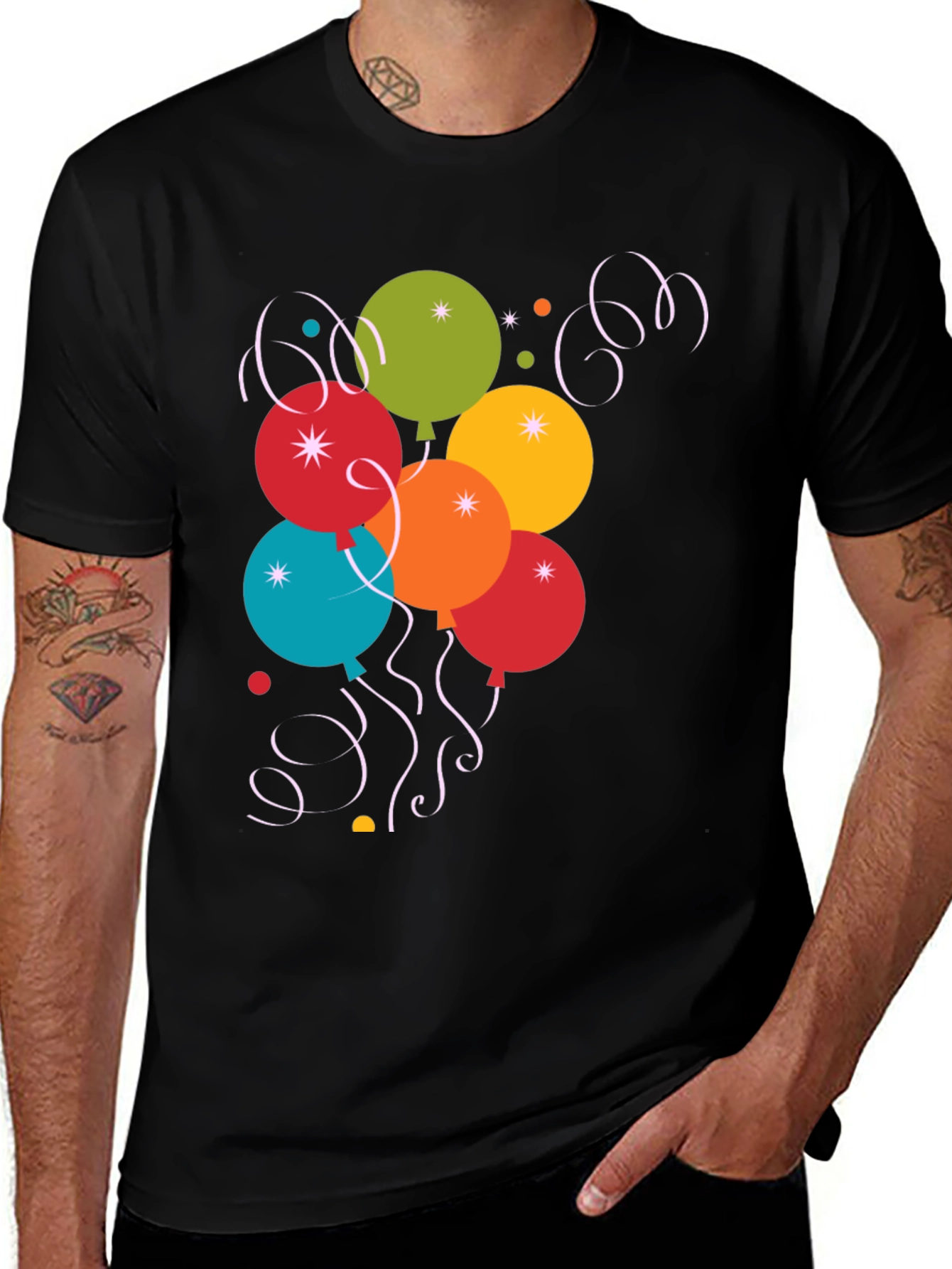 Variant 6 of Festive Balloon Graphic Tee - Black Cotton Blend