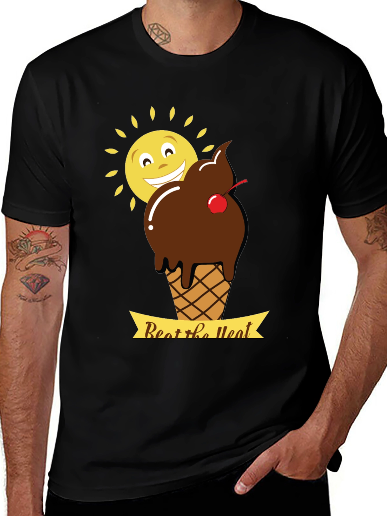Variant 20 of Beat the Heat T-Shirt with Ice Cream and Sun Graphic