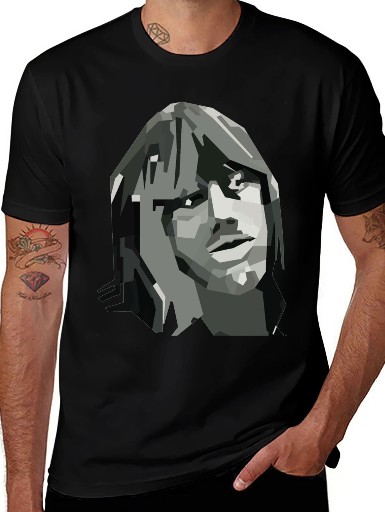 Variant 21 of Geometric Portrait T-Shirt - Black Graphic Tee