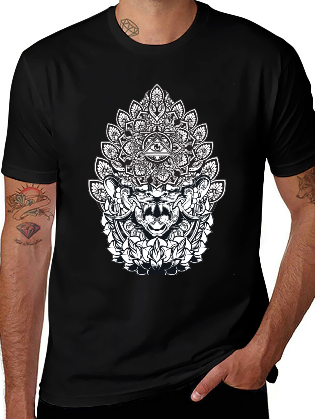 Mystic Black T-Shirt with Mandala Eye Design