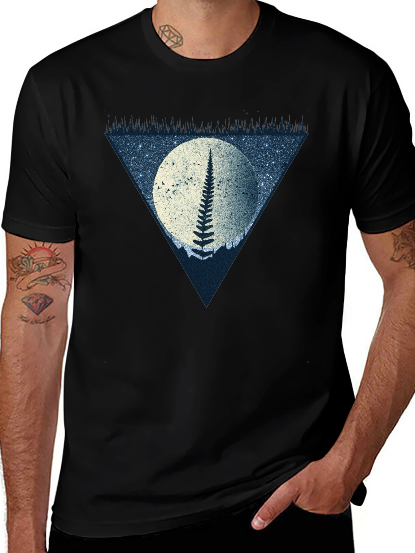 Variant 26 of Fern Moon Triangle Graphic T-Shirt - Black