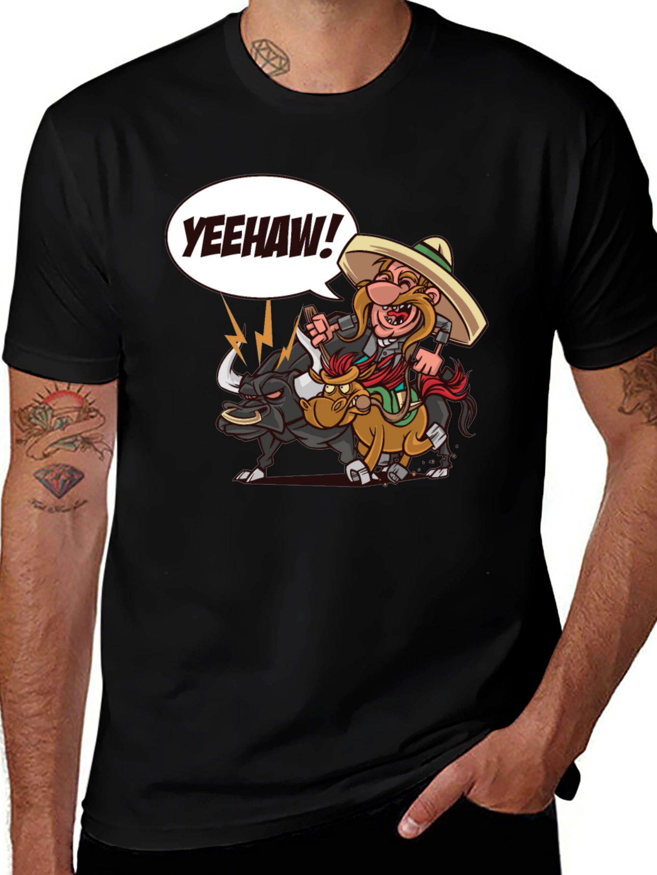 Variant 19 of Yeehaw T-Shirt: Cartoon Cowboy Riding Bull Tee