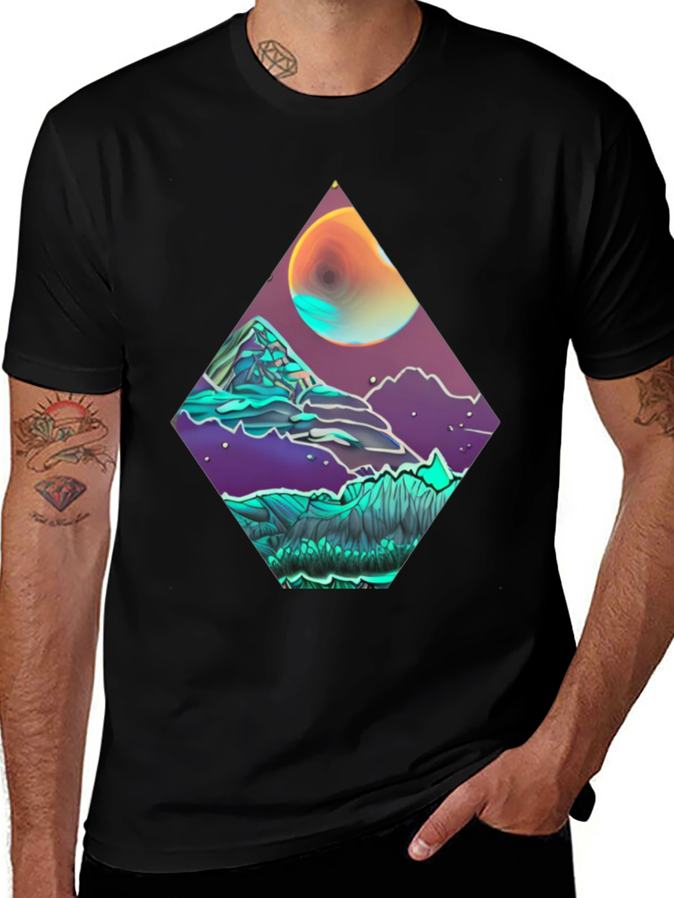 Variant 8 of Geometric Moonscape Graphic Tee - Black