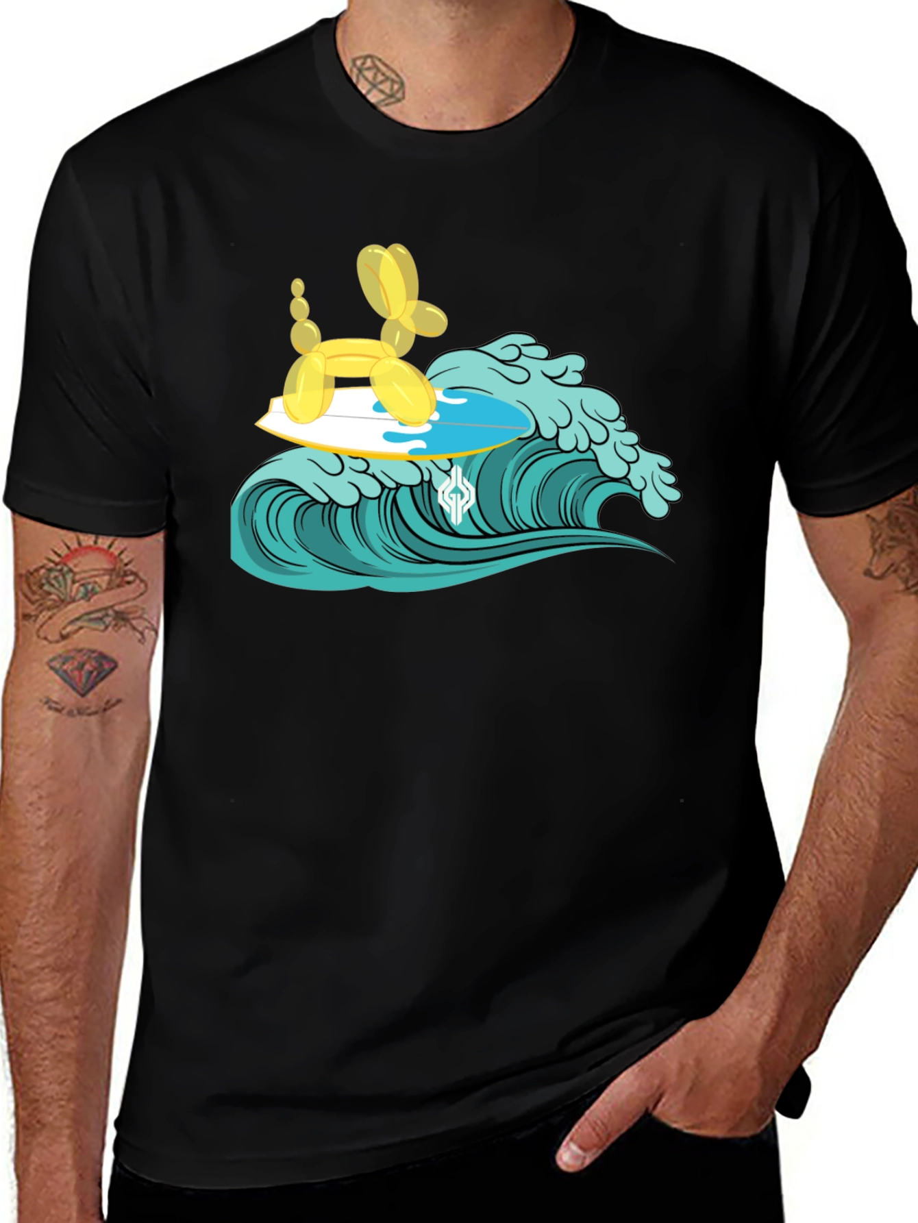 Variant 8 of Surfing Balloon Dog Graphic Tee