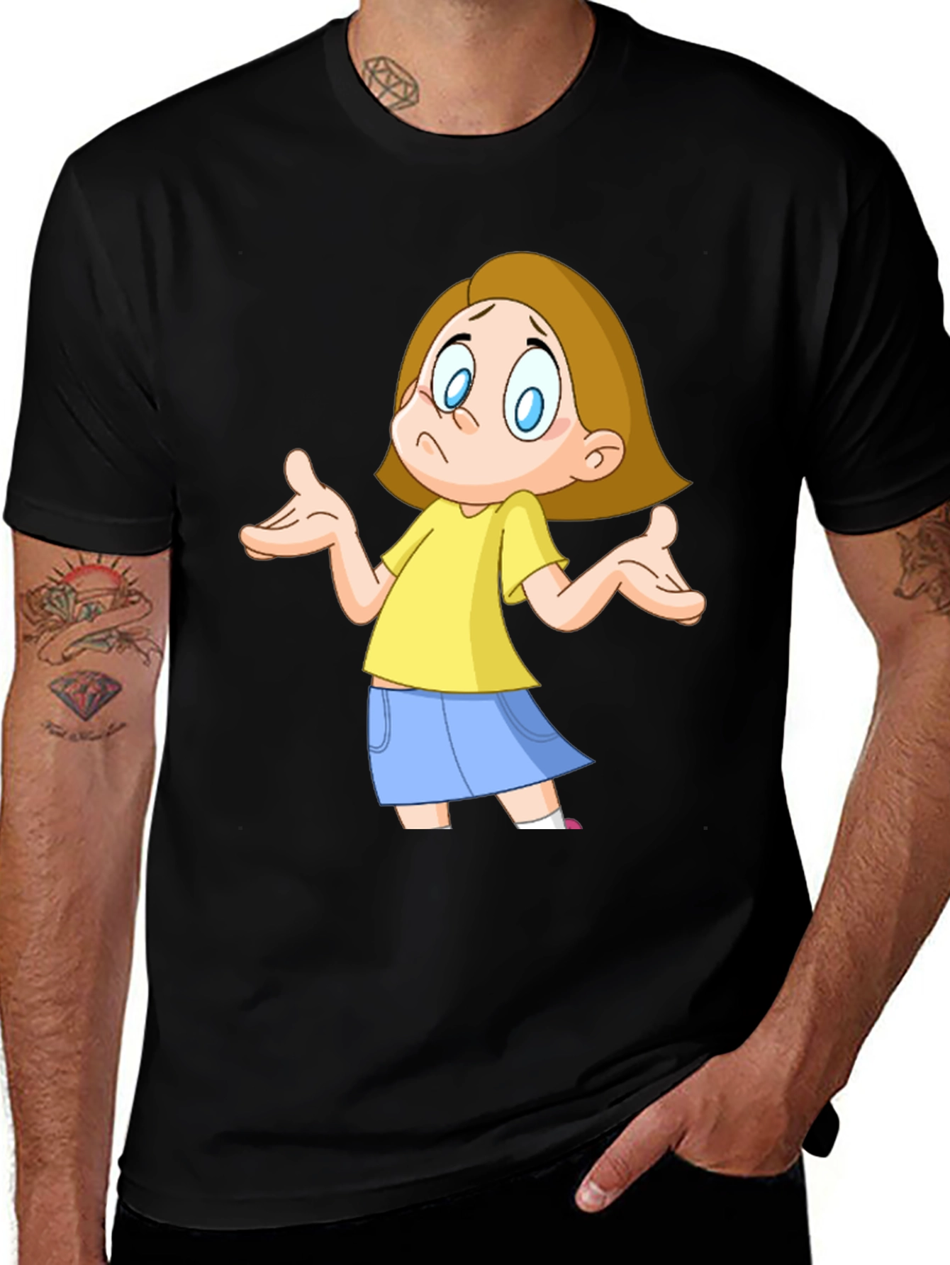 Variant 16 of Cartoon Girl Graphic Black T-Shirt