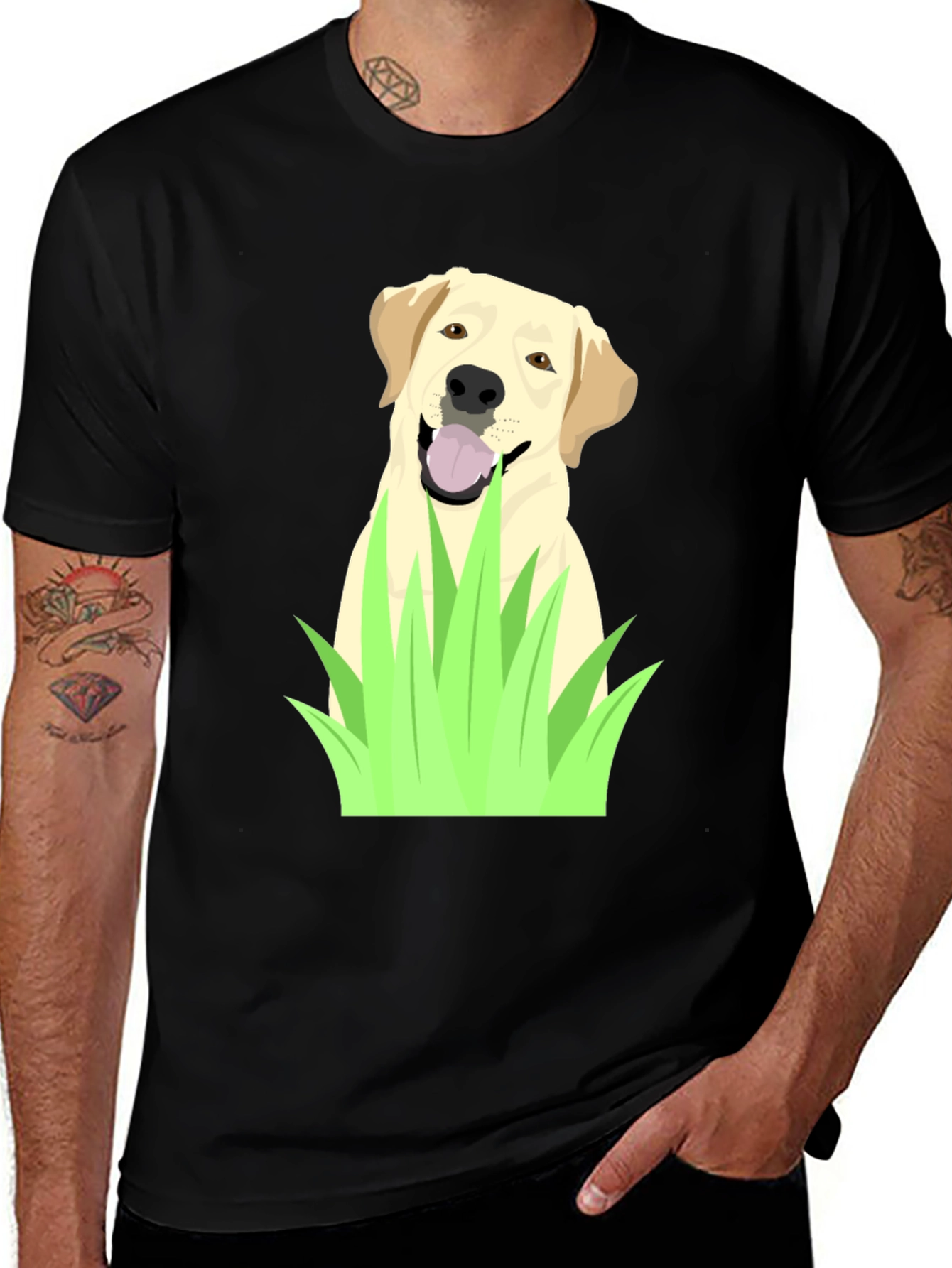 Variant 26 of Labrador in Grass Black T-Shirt