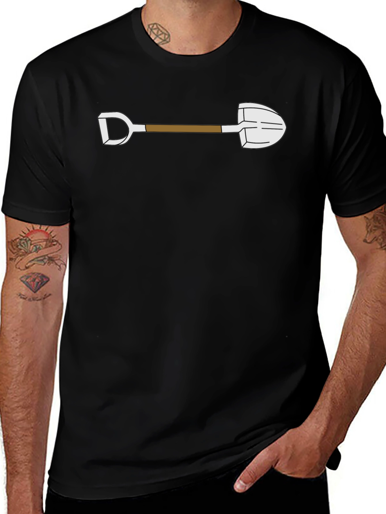 Variant 3 of Cartoon Shovel Graphic Tee - Black Cotton Shirt