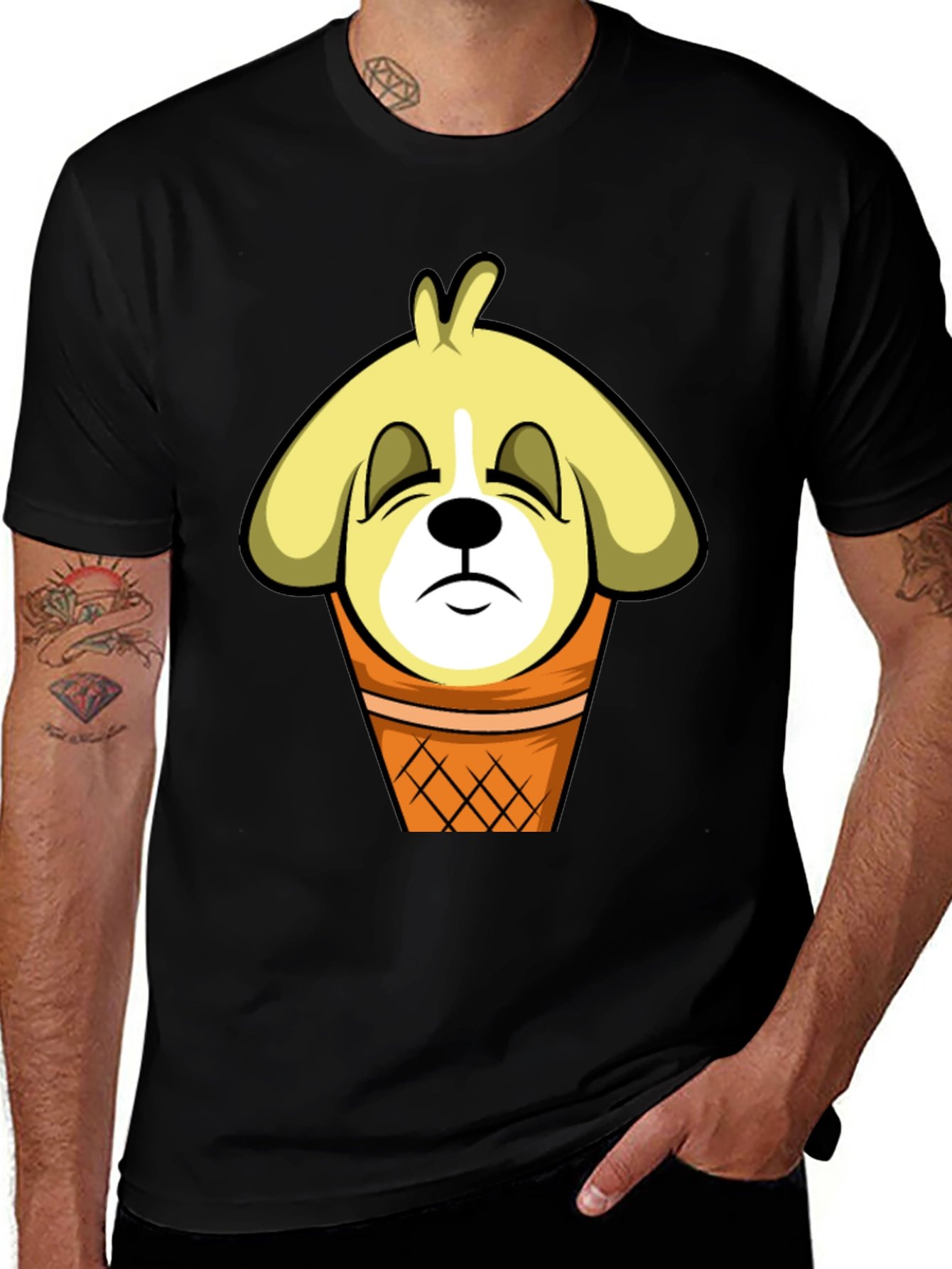 Black Funny Dog Ice Cream Cone T-Shirt main image