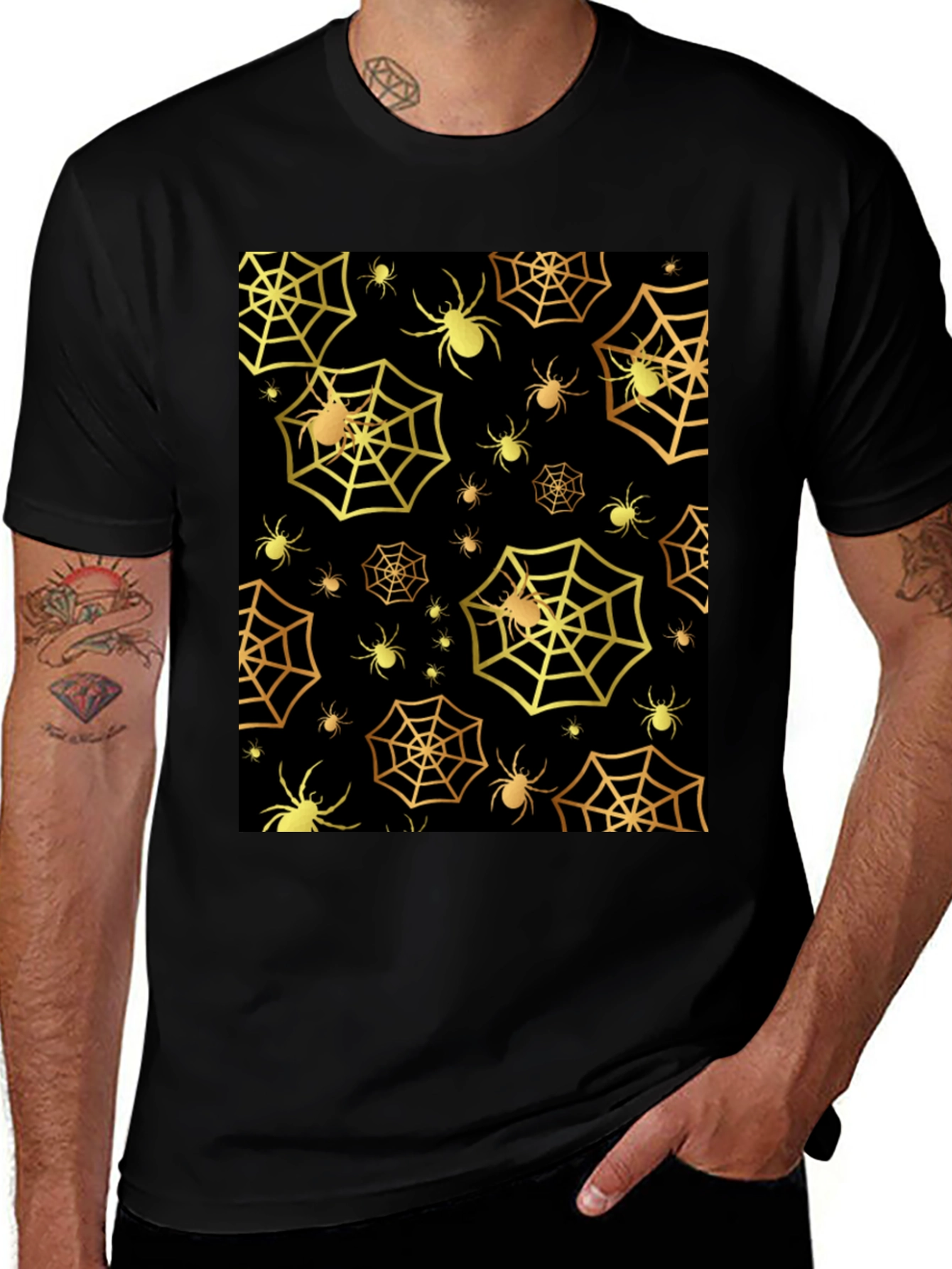 Spooky Spiderweb T-Shirt - Golden Halloween Style