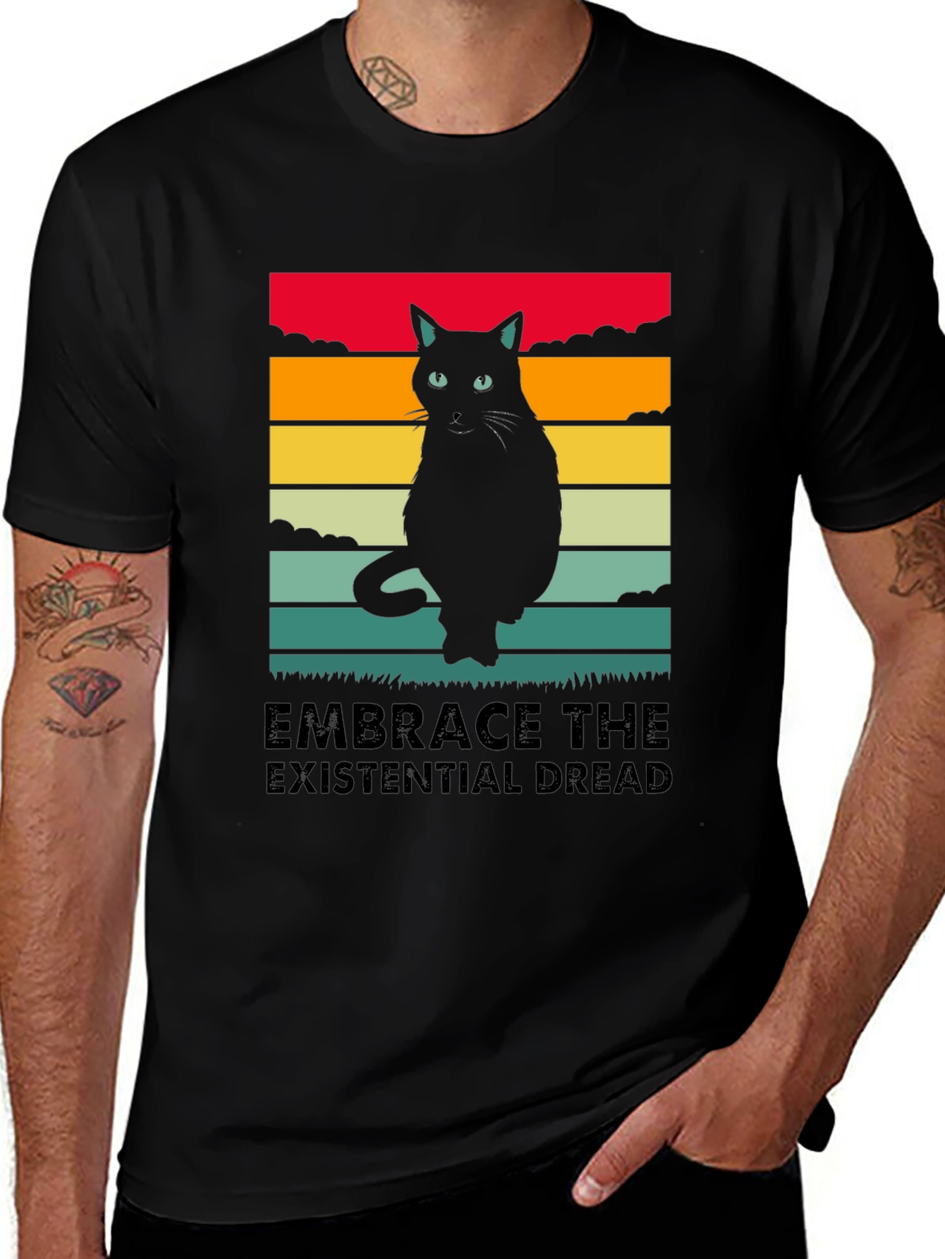 Black Embrace the Existential Dread Cat T-Shirt main image