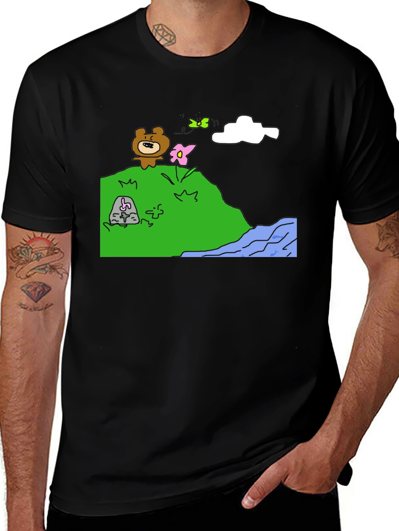 Variant 29 of Cartoon Landscape Black T-Shirt