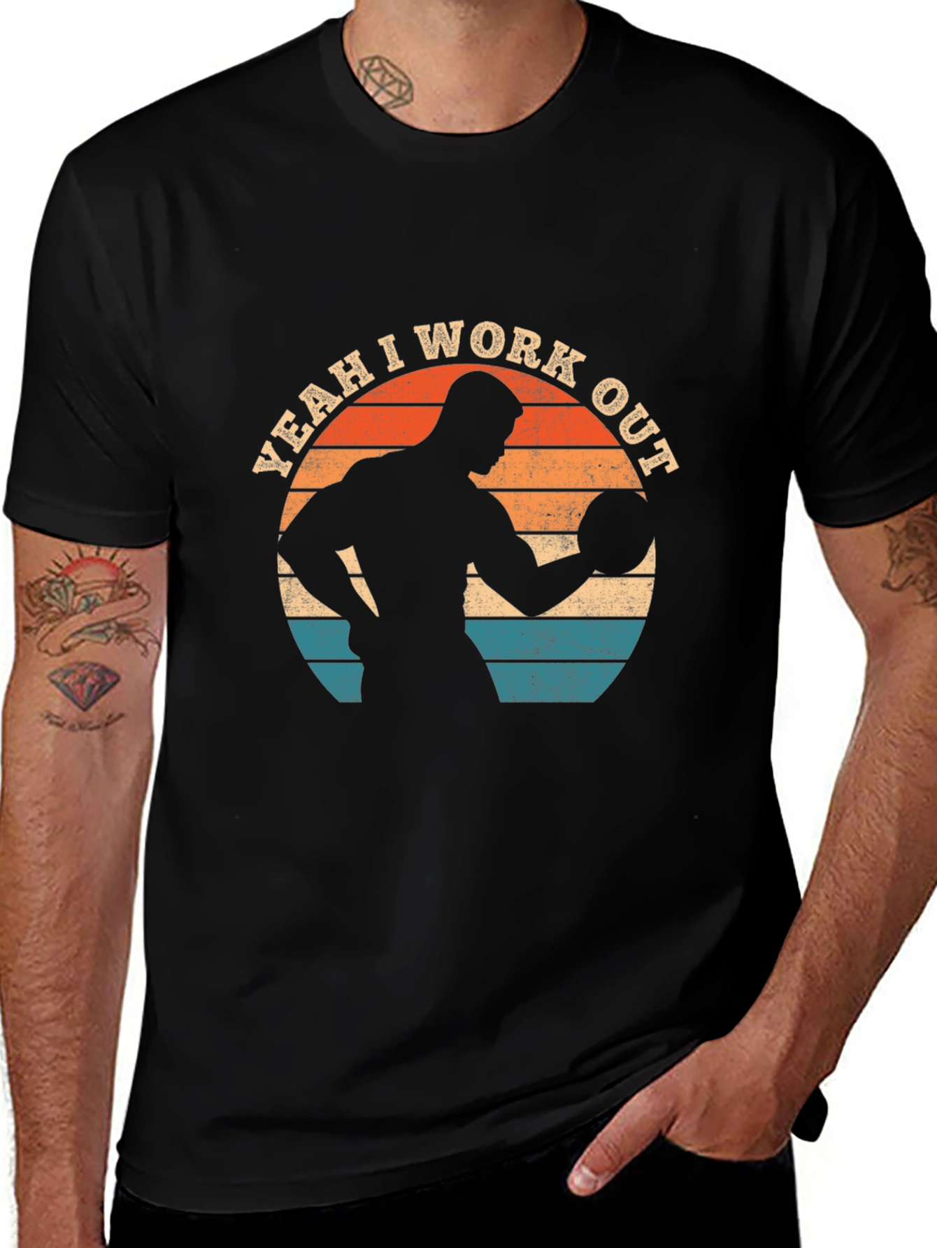 Black Yeah I Work Out T-Shirt - Black, Gym & Fitness Tee main image