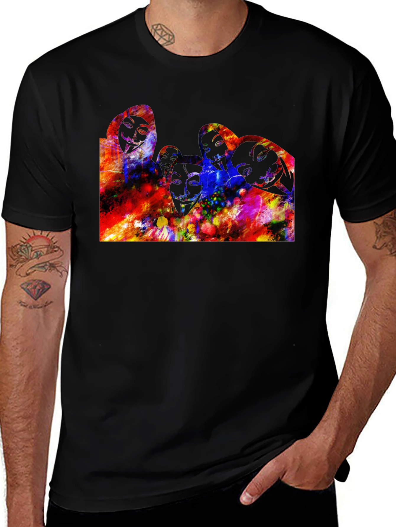 Variant 11 of Abstract Faces Graphic Black T-Shirt