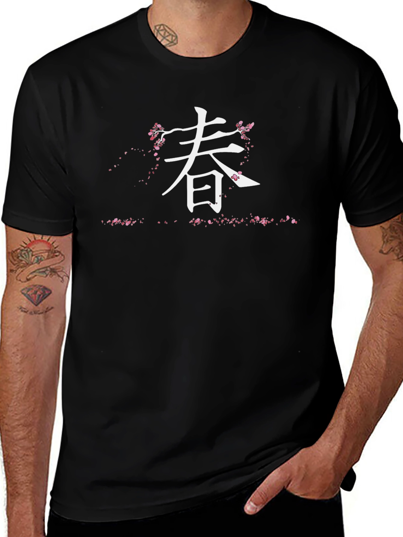 Spring Kanji Black T-Shirt - Stylish Asian Inspired Design