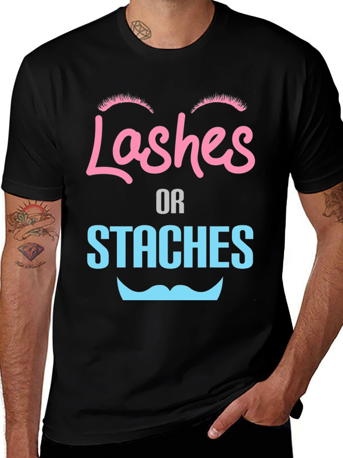 Lashes or Staches Gender Reveal Tee