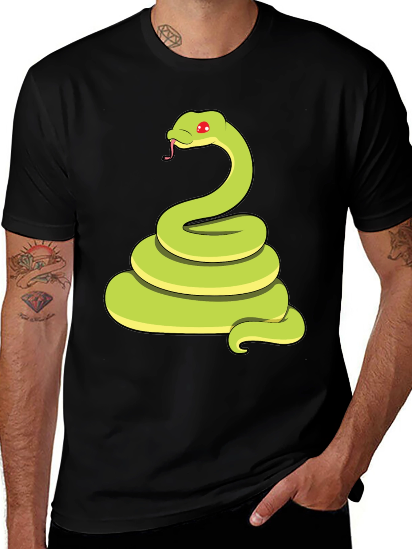 Variant 16 of Cartoon Snake Graphic Tee - Black Casual T-Shirt