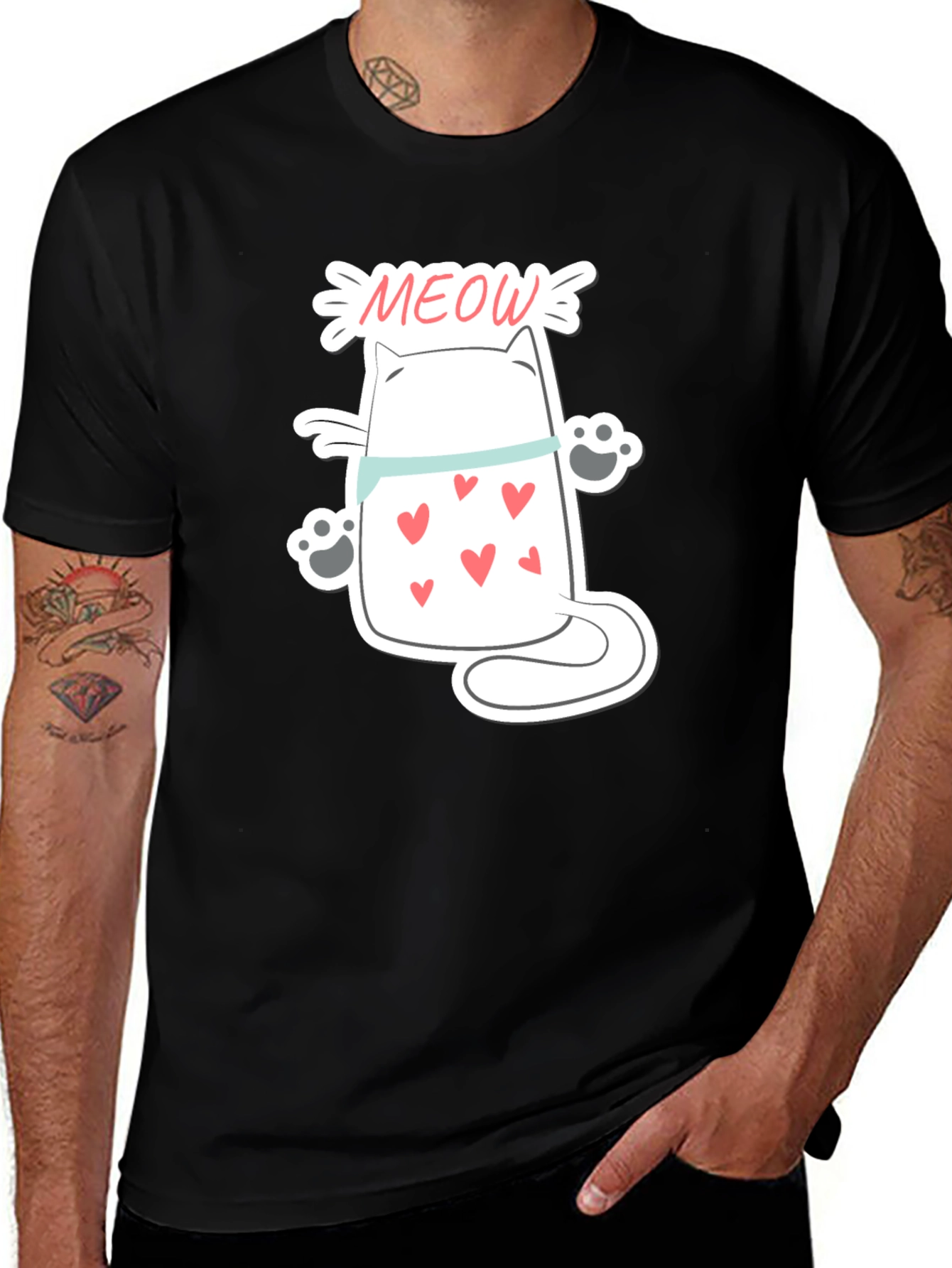Variant 15 of Cute Meow Cat T-Shirt - Black