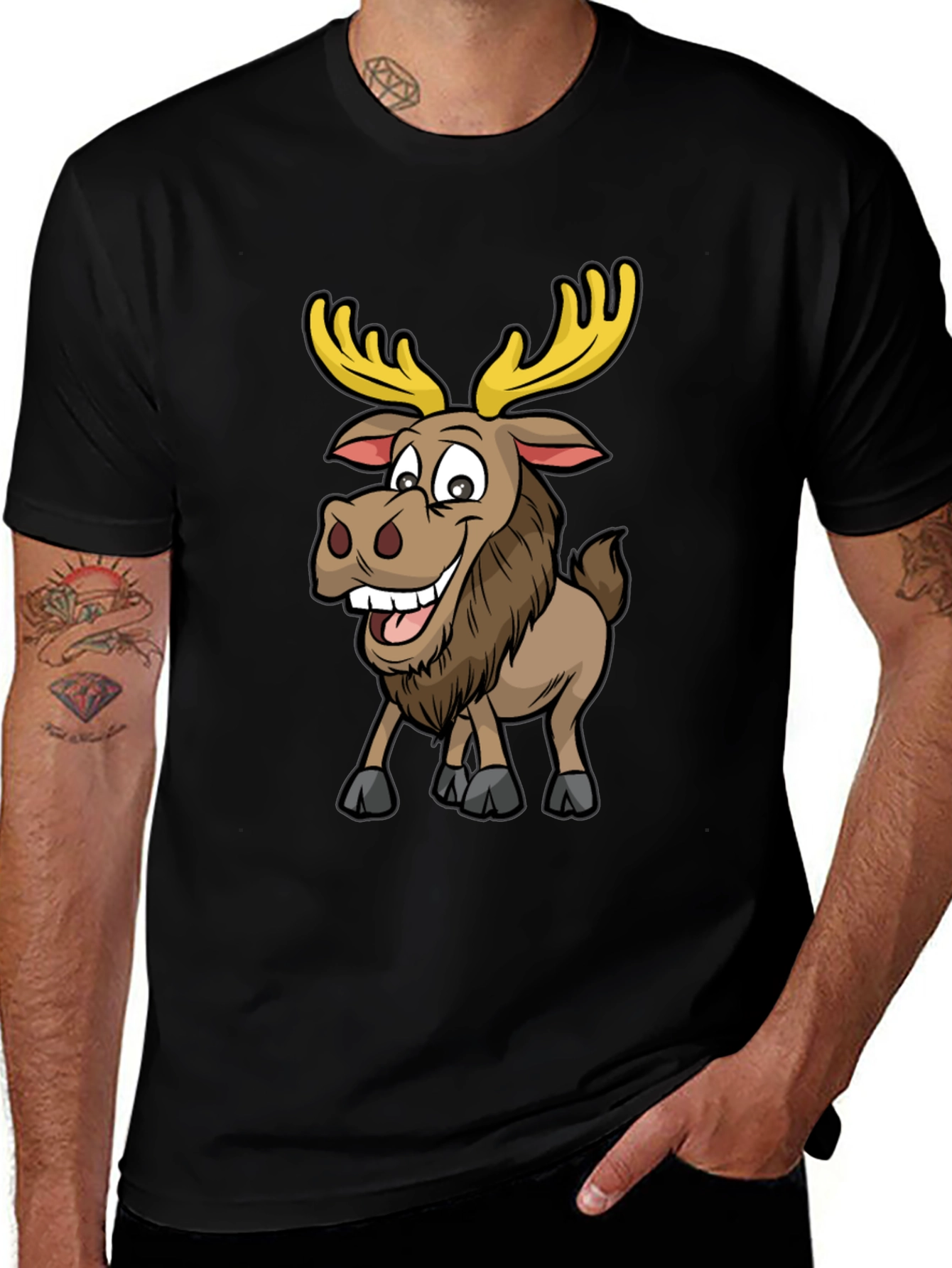 Variant 12 of Moose Cartoon Graphic T-Shirt - Black