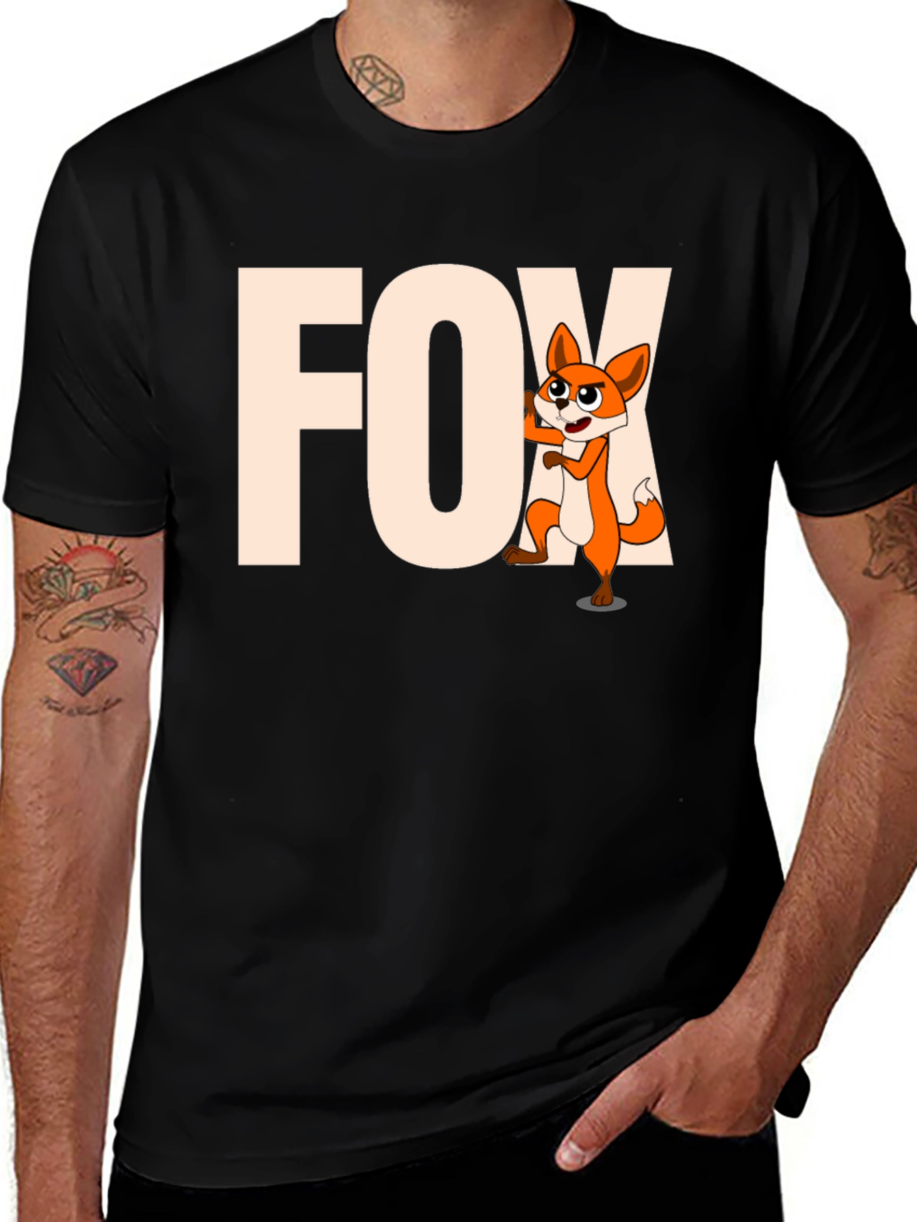 Variant 18 of Funny Fox Cartoon Graphic Tee - Black Unisex T-Shirt