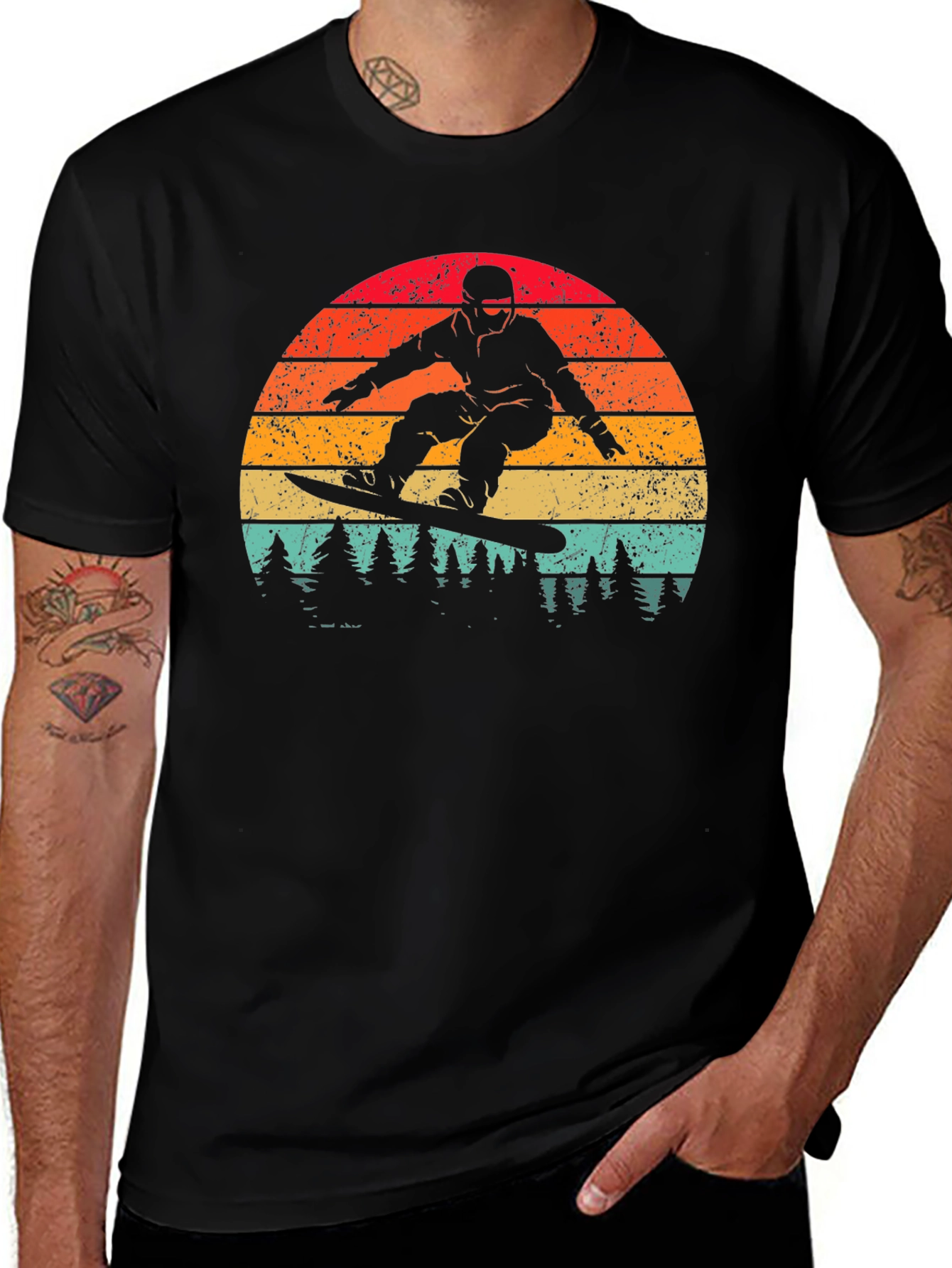 Variant 5 of Retro Snowboarder Sunset Graphic Tee