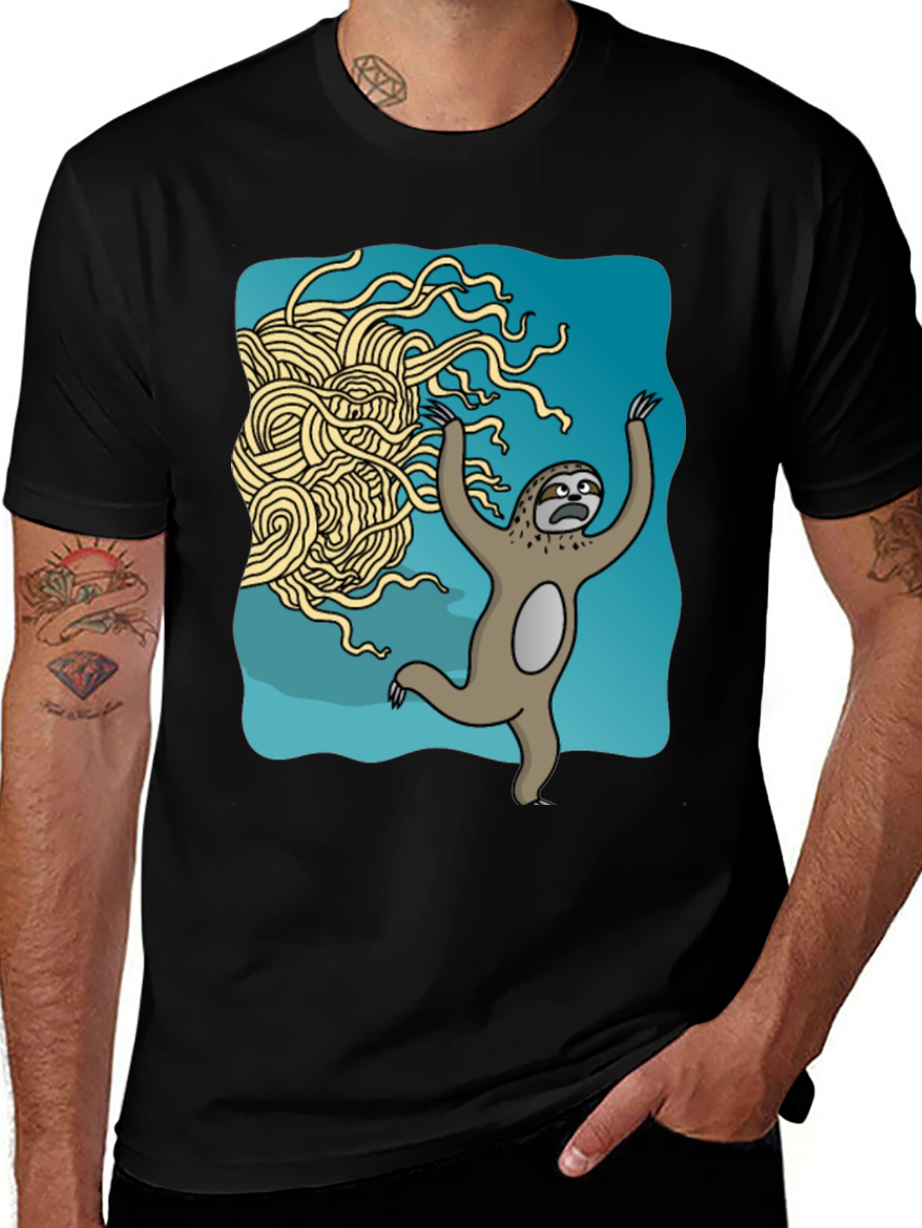 Variant 18 of Sloth vs. Flying Spaghetti Monster Graphic T-Shirt