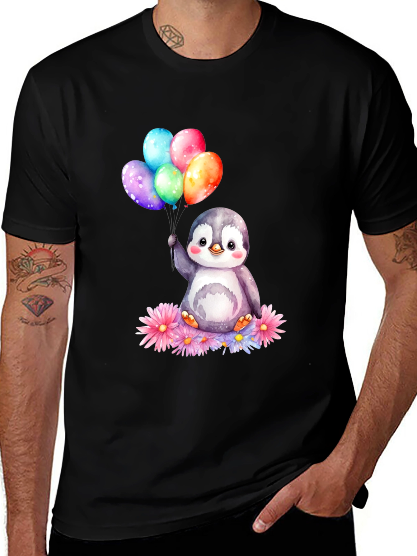 Variant 2 of Cute Penguin with Balloons Graphic Tee