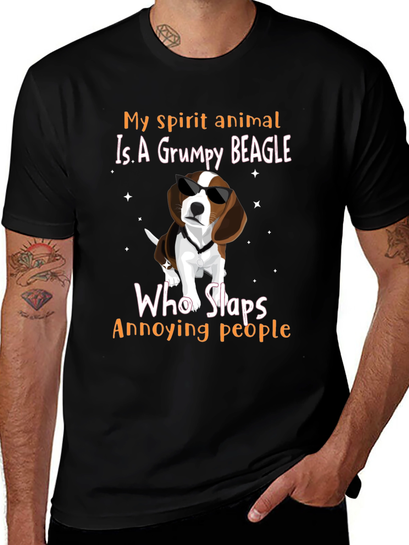 Variant 20 of Grumpy Beagle T-Shirt - "My Spirit Animal Slaps Annoying People"