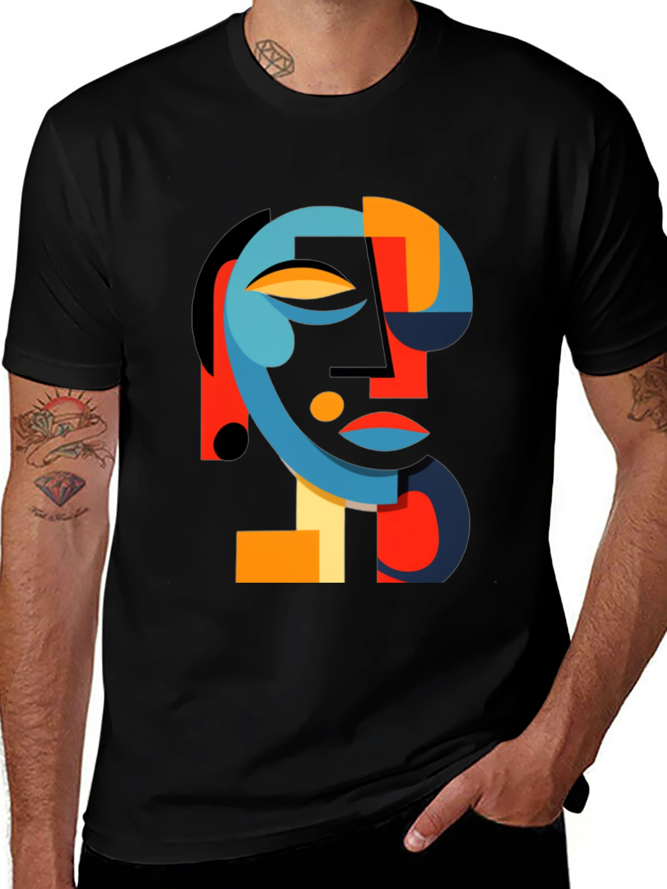 Variant 26 of Abstract Face Graphic Black Tee