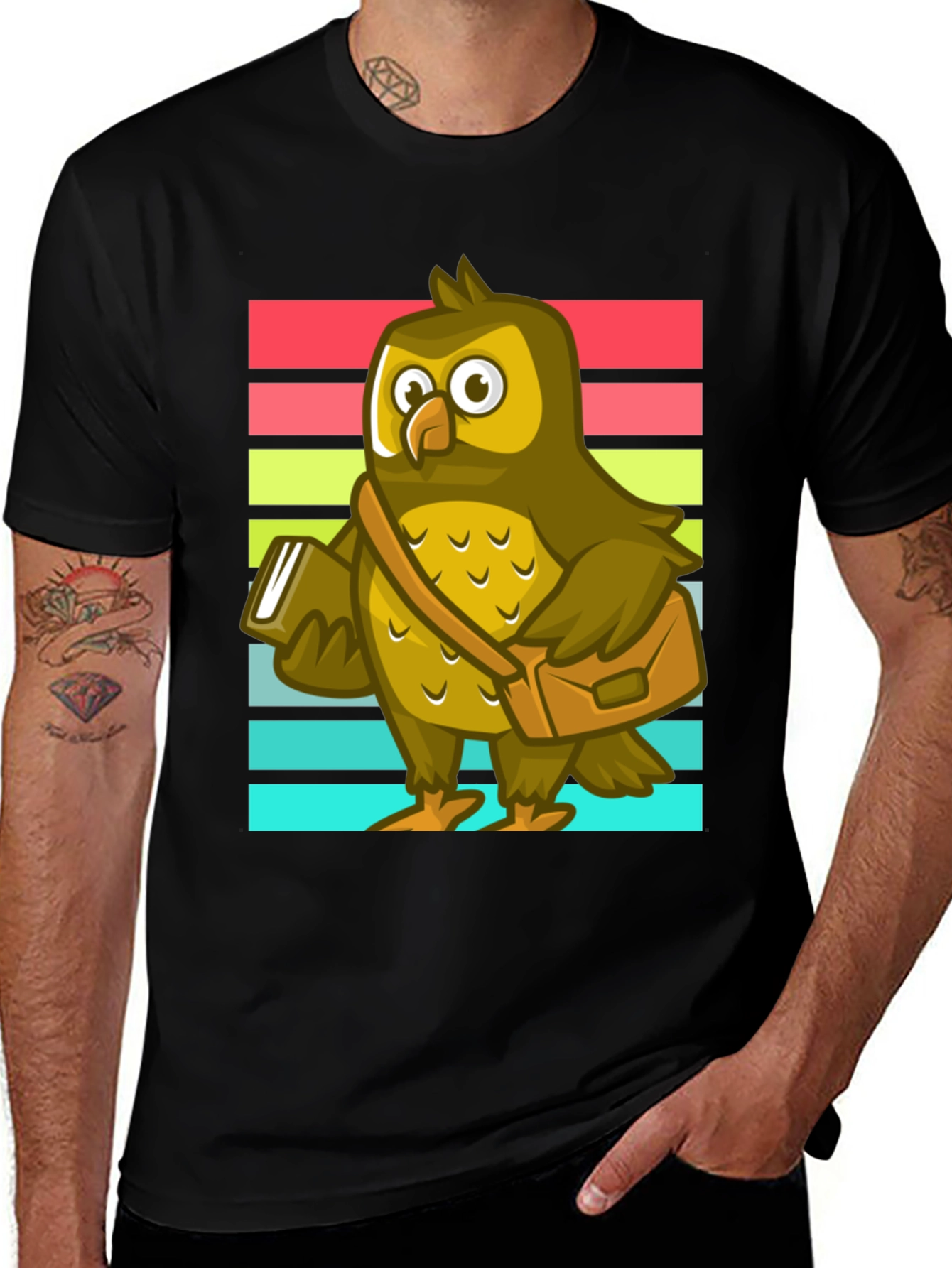 Variant 6 of Owl Teacher T-Shirt - Book Bag Retro Design