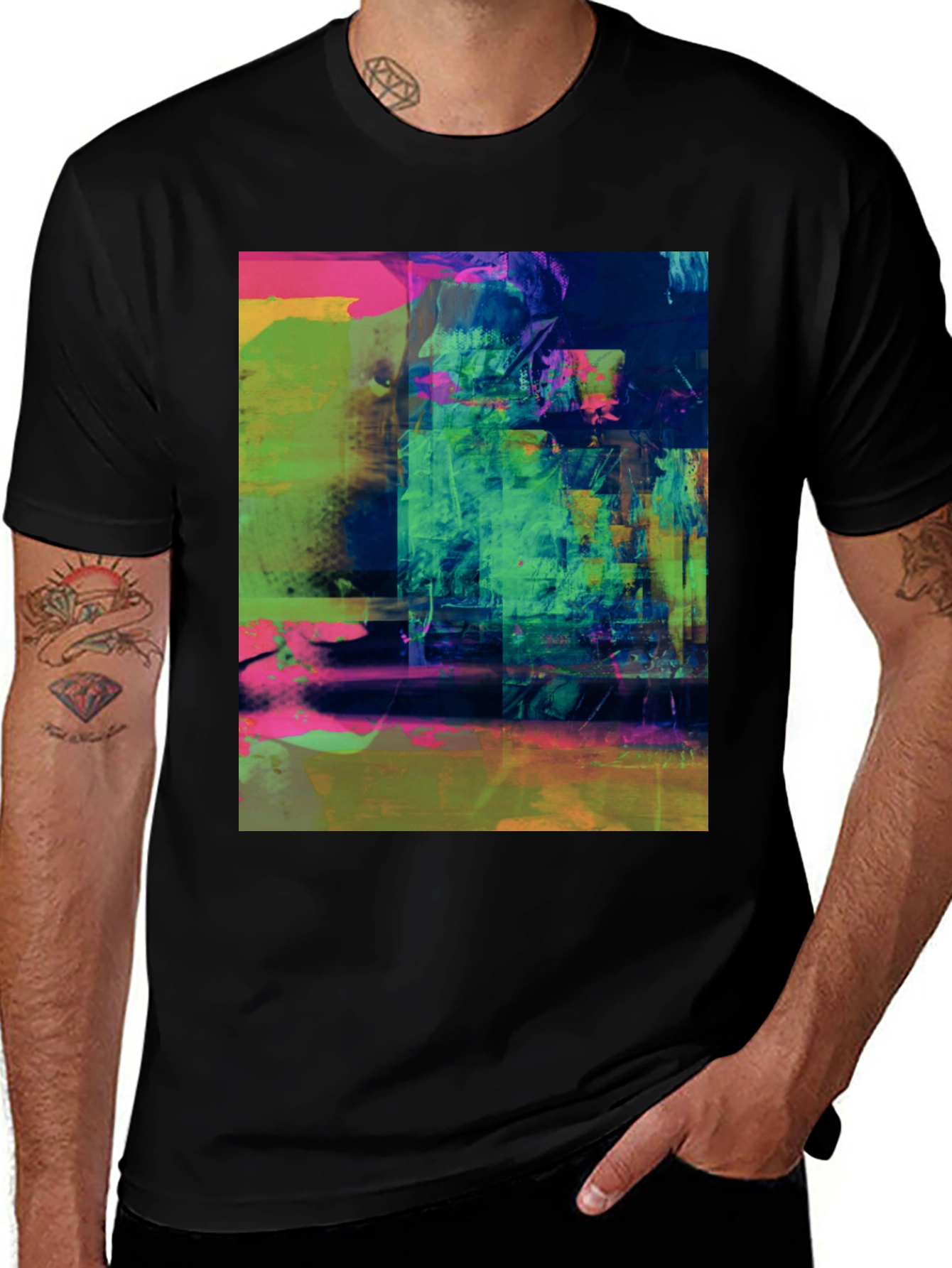 Variant 30 of Abstract Art Print Black Tee - Modern Casual Style