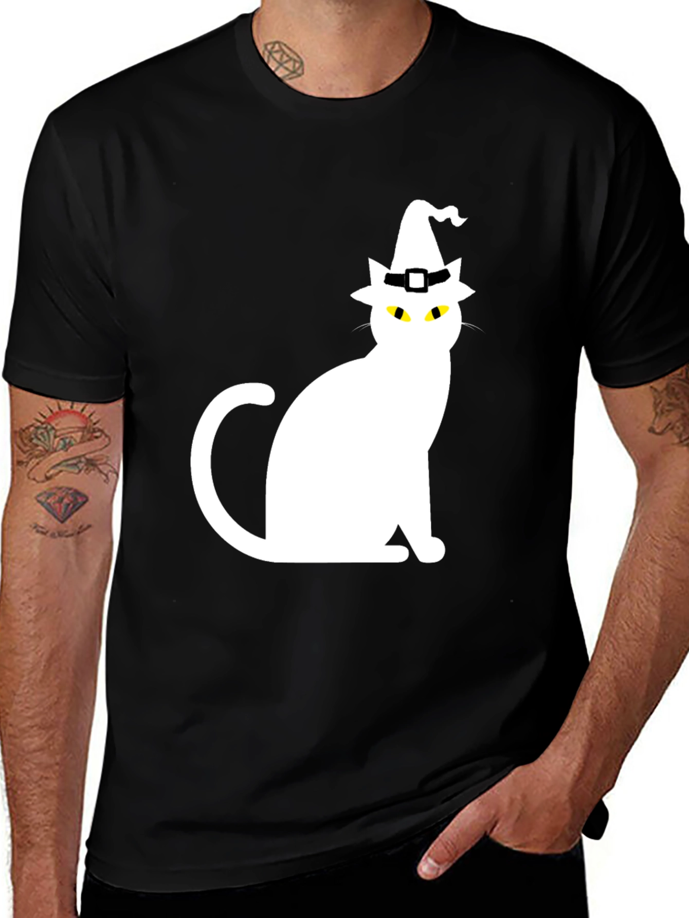 Variant 2 of Halloween Cat T-Shirt Witch Hat Graphic Tee