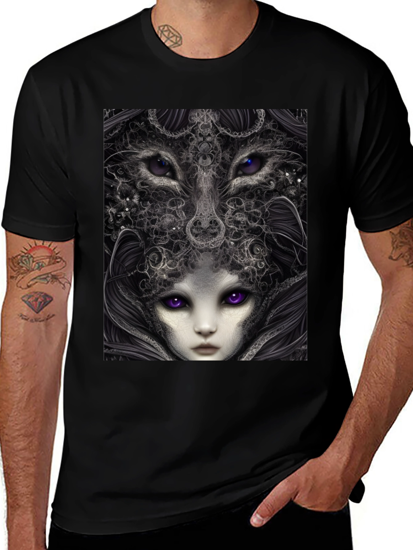 Variant 20 of Surreal Wolf & Woman Graphic T-Shirt