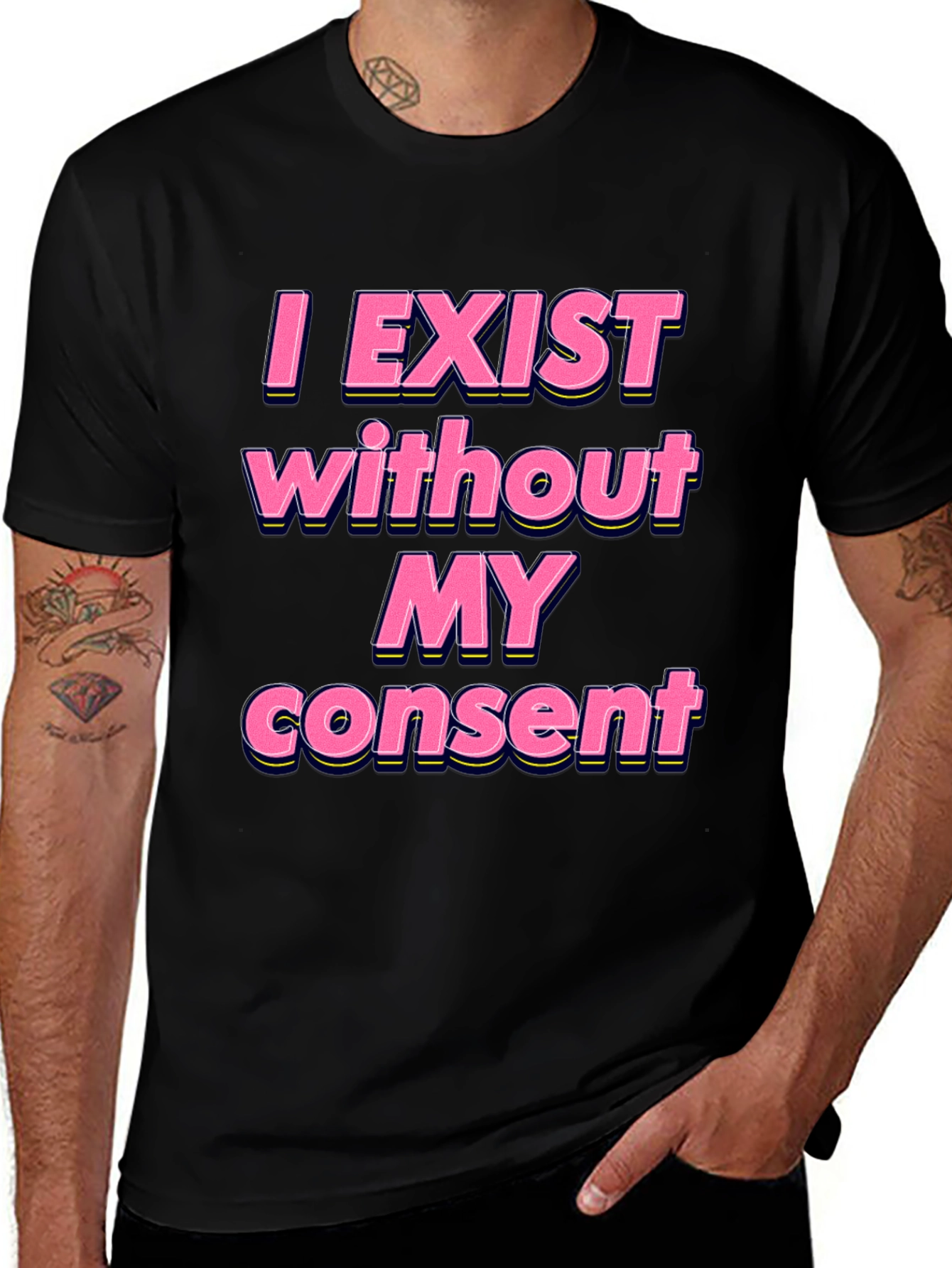 Variant 24 of I Exist Without My Consent Graphic Tee - Black